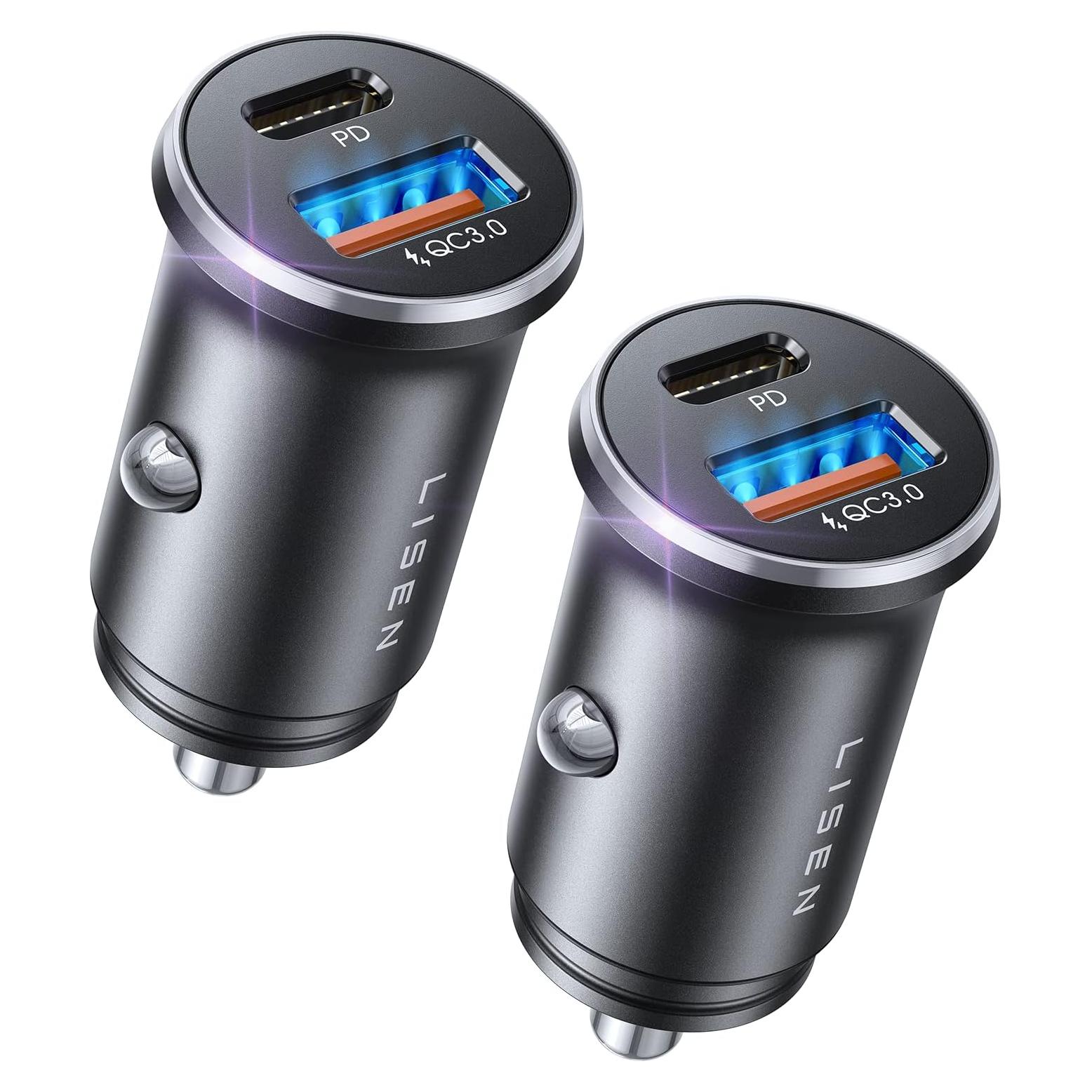 Cargador de Automóvil LISEN 54W USB C Doble Rápido Negro