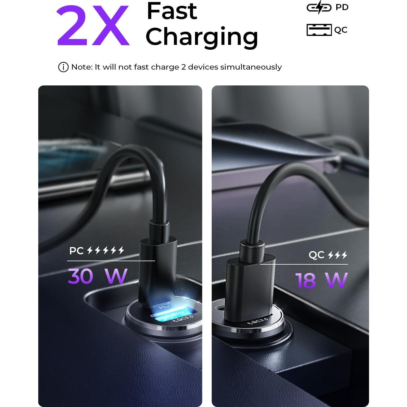 Cargador de Automóvil LISEN 54W USB C Doble Rápido Negro