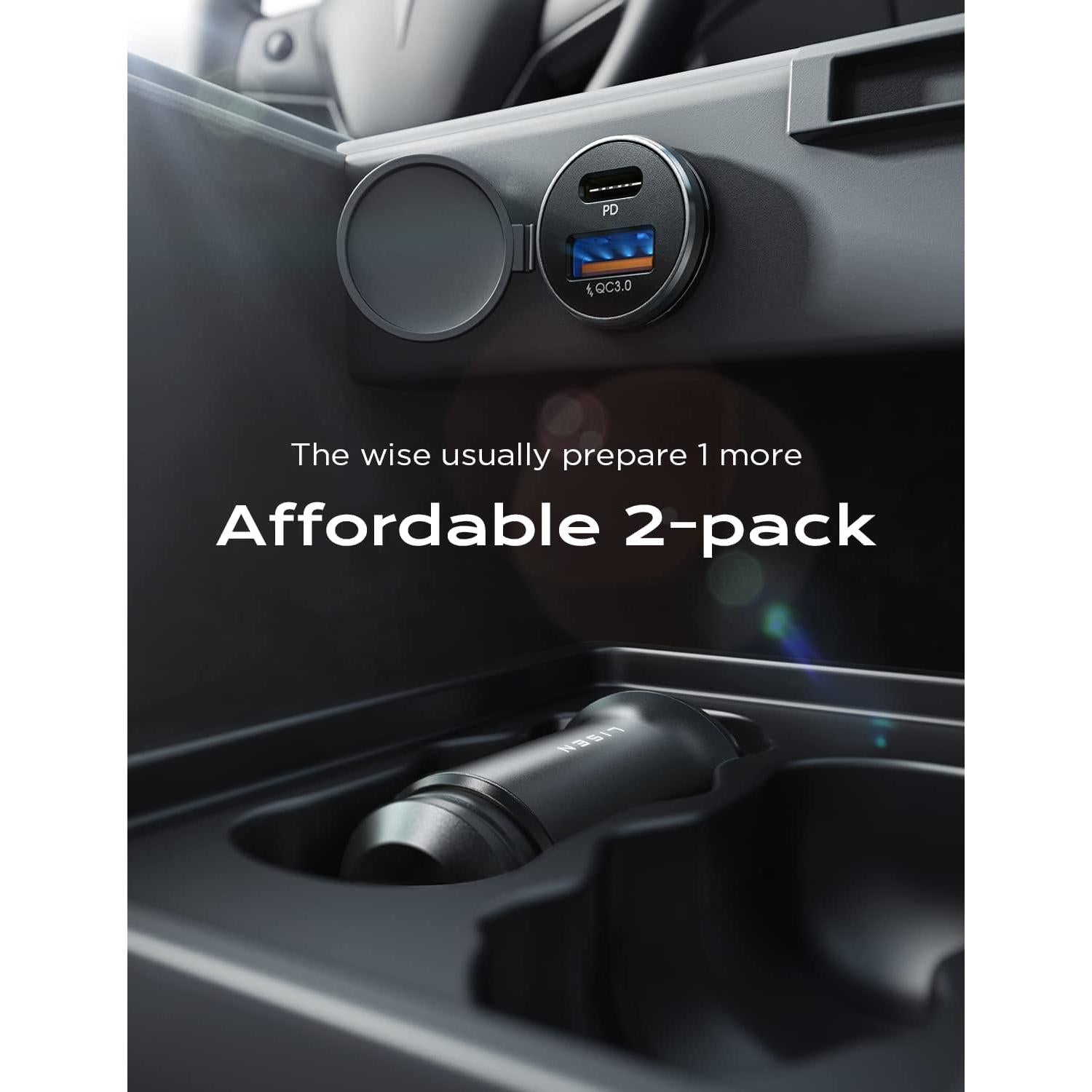 Cargador de Automóvil LISEN 54W USB C Doble Rápido Negro