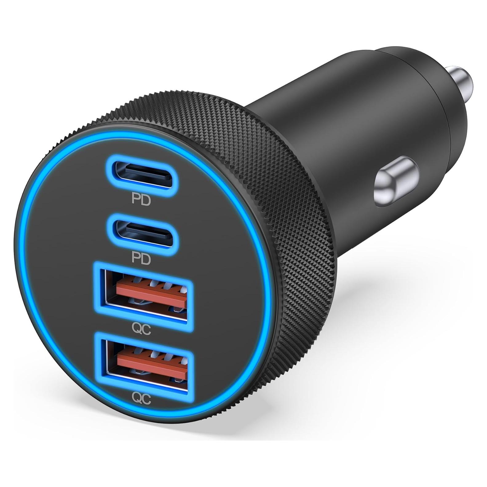 Cargador de Coche USB C 90W 4 Puertos Rápido Heyuan