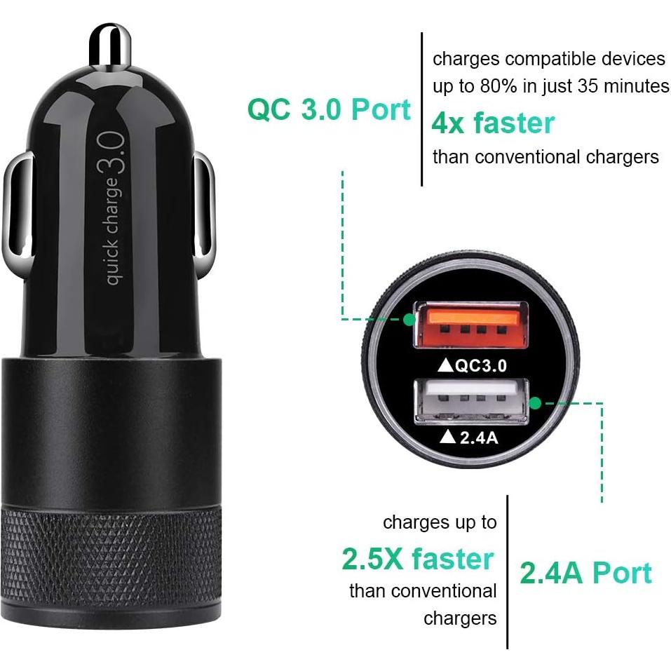 Cargador Rápido de Coche USB Doble 5.4A 30W para Teléfonos