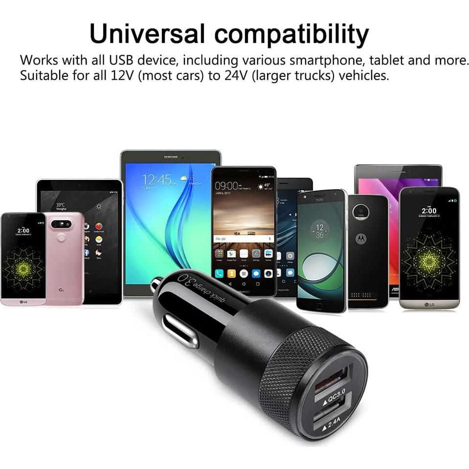 Cargador Rápido de Coche USB Doble 5.4A 30W para Teléfonos