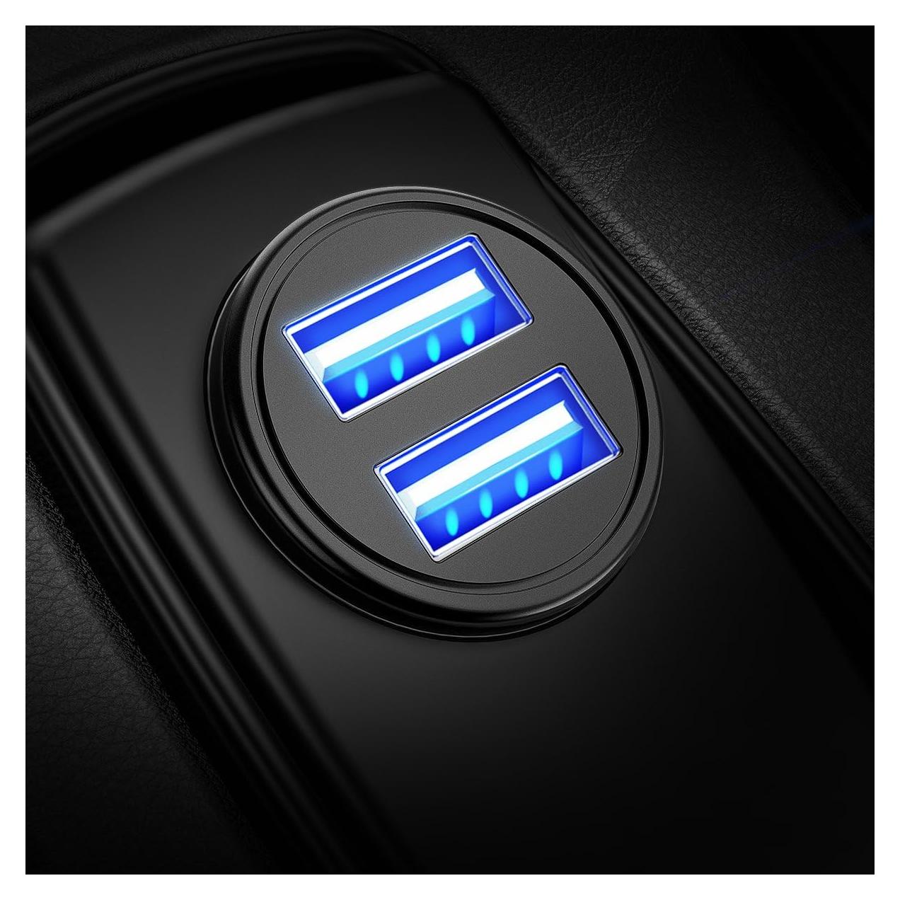 Cargador de Coche AINOPE USB Doble 4.8A Metal Negro