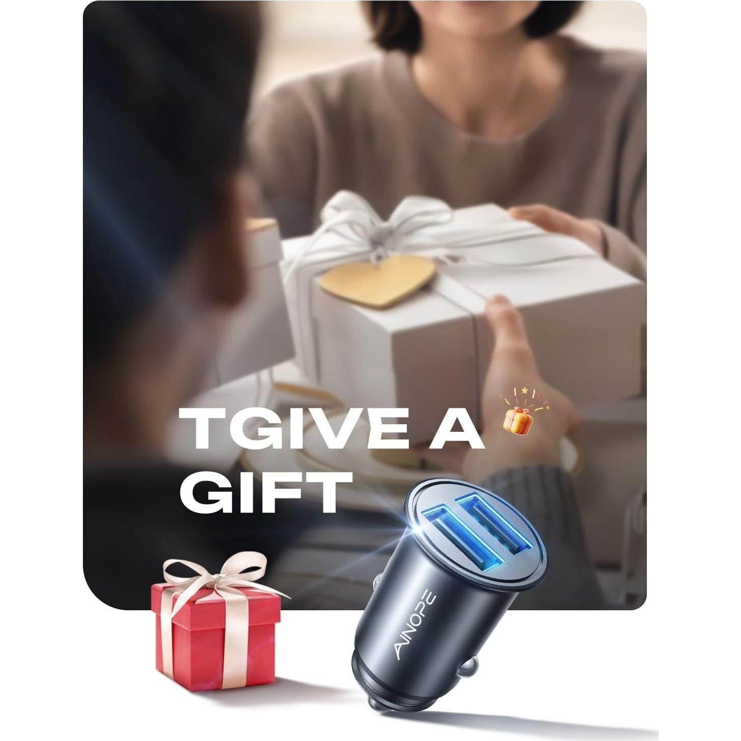 Cargador de Coche AINOPE USB Doble 4.8A Metal Negro