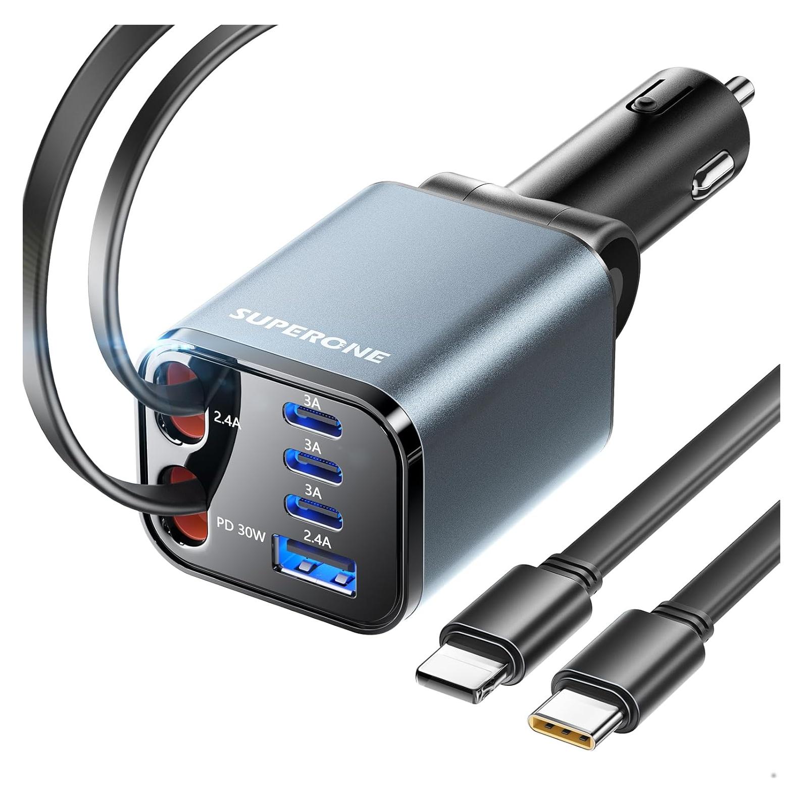 Cargador de Coche USB C 6 Puertos SUPERONE 99W Carga Rápida