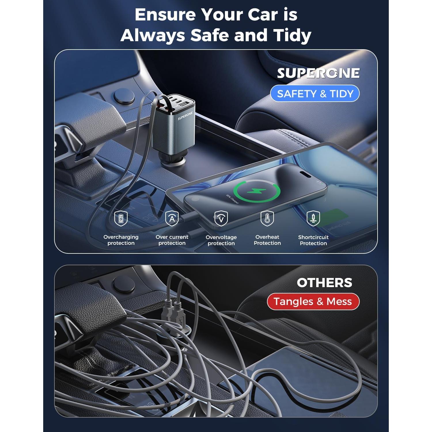 Cargador de Coche USB C 6 Puertos SUPERONE 99W Carga Rápida