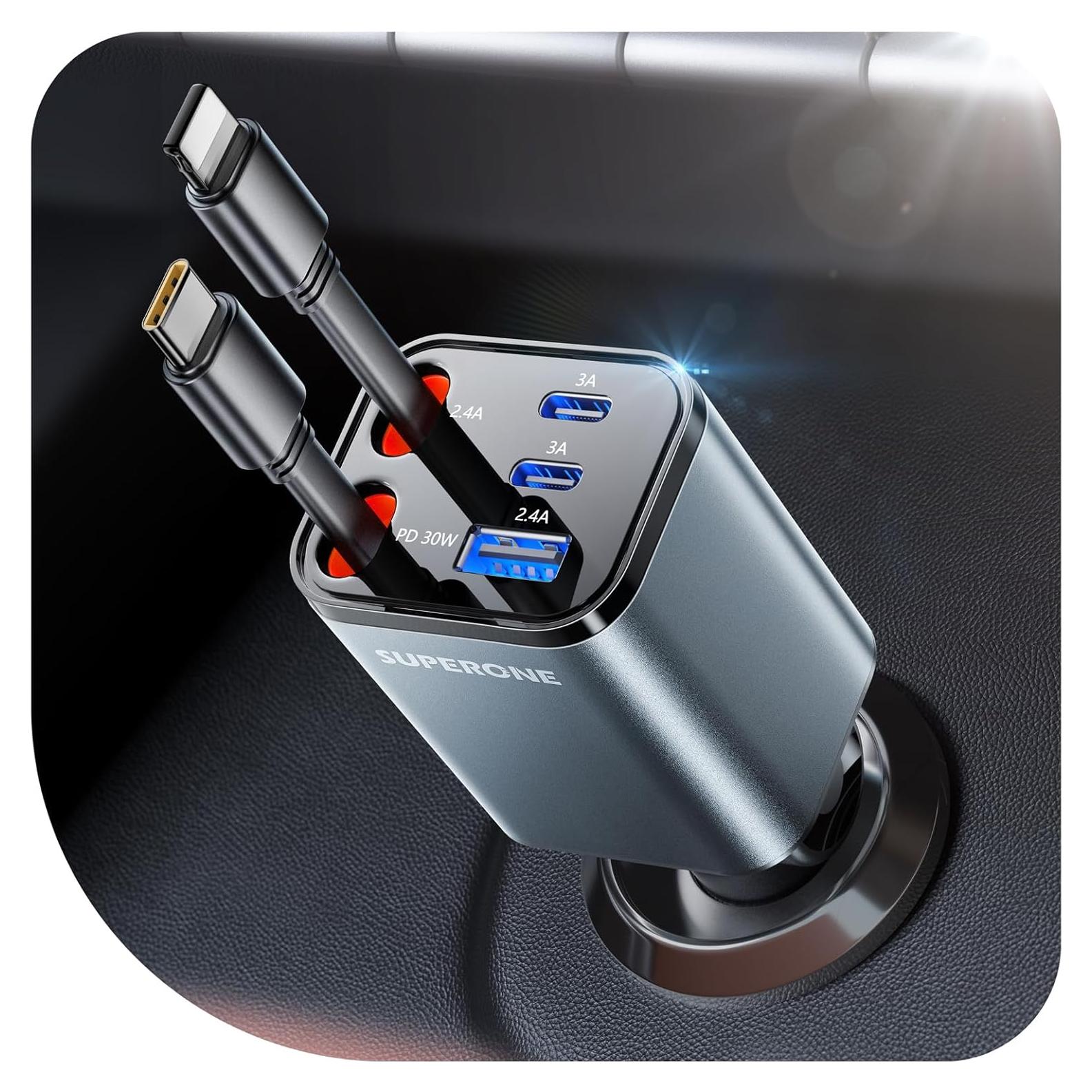 Cargador de Coche Retráctil SUPERONE 2025 5 en 1 84W