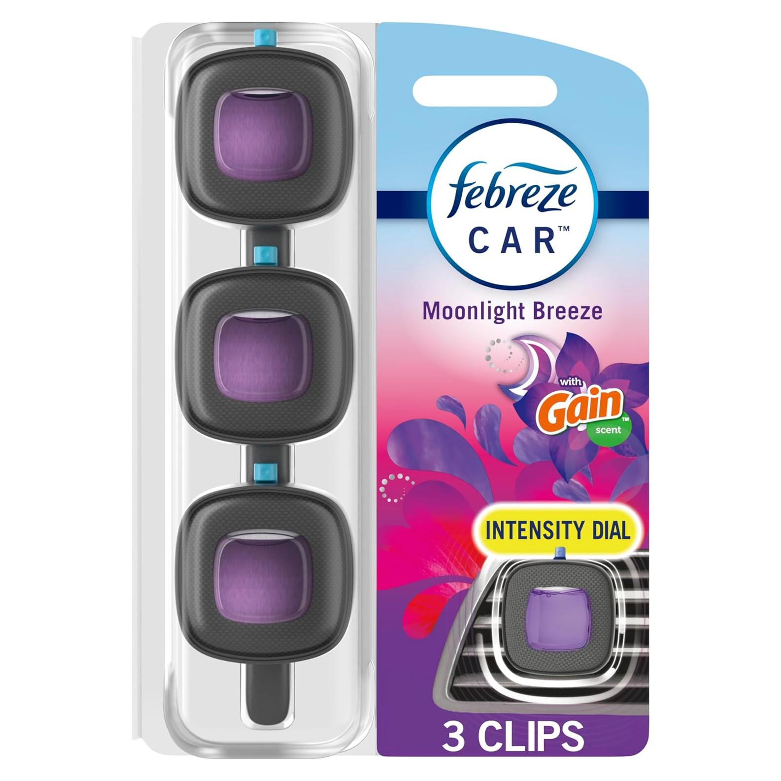 Febreze Clip de Aire Fresco para Auto Gain Brisa de Luna 3 Piezas