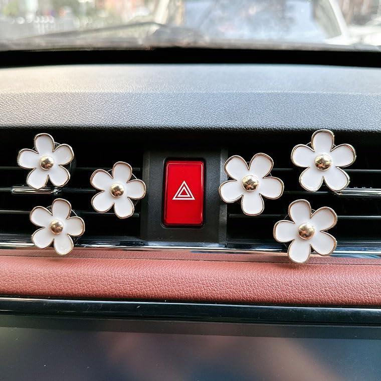 6 Clips de Ventilación Flor Margarita SonFa para Auto Blanco