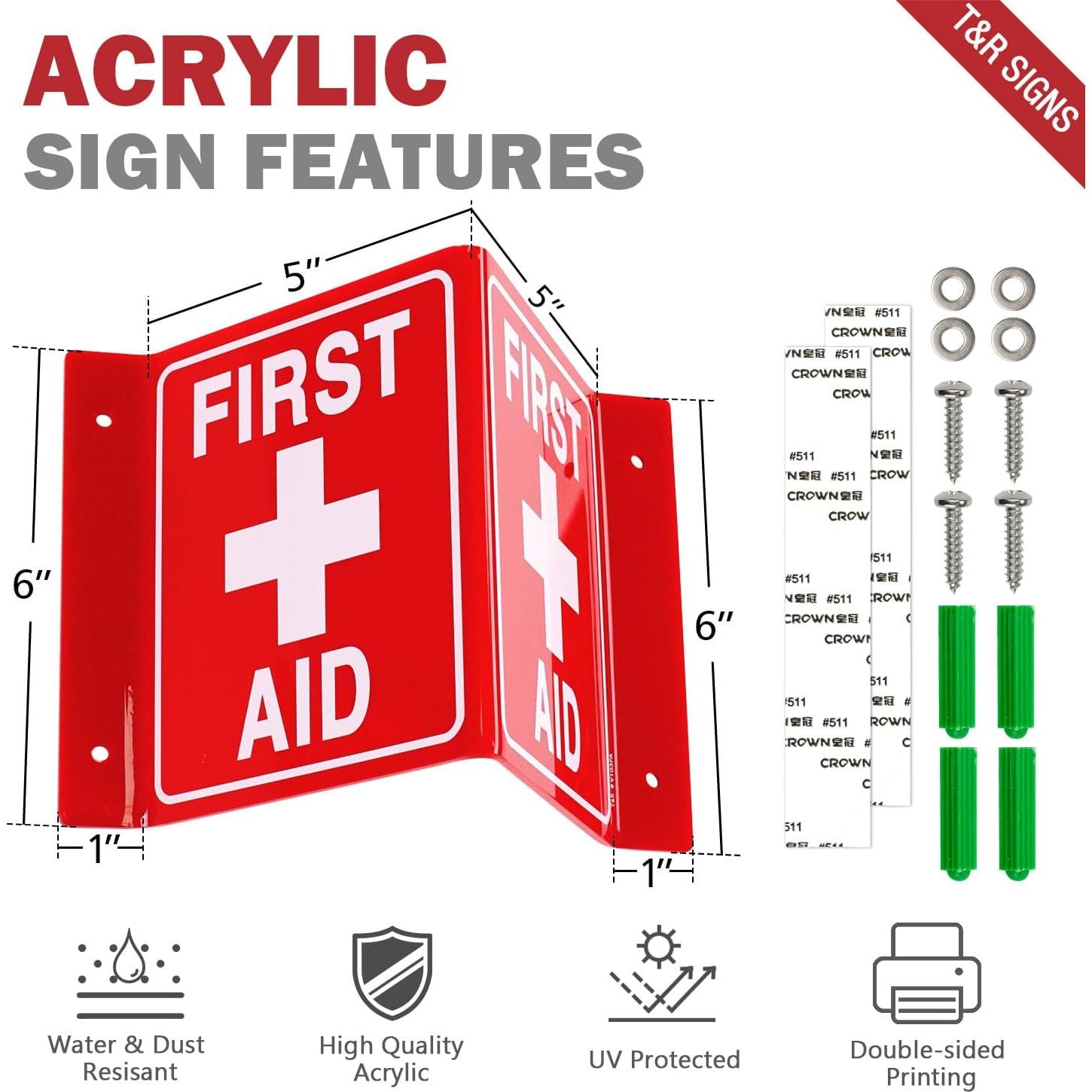 Señal de Primeros Auxilios T&R - 4 Piezas Acrílico 20.32x15.24cm
