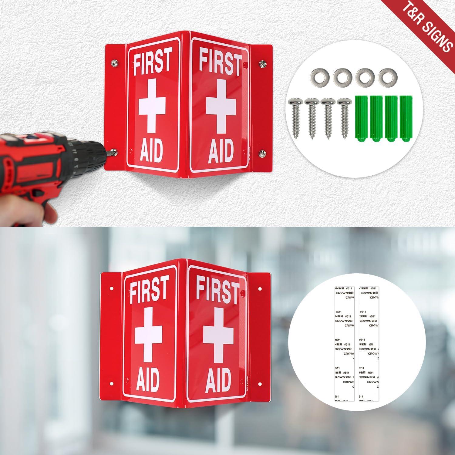 Señal de Primeros Auxilios T&R - 4 Piezas Acrílico 20.32x15.24cm