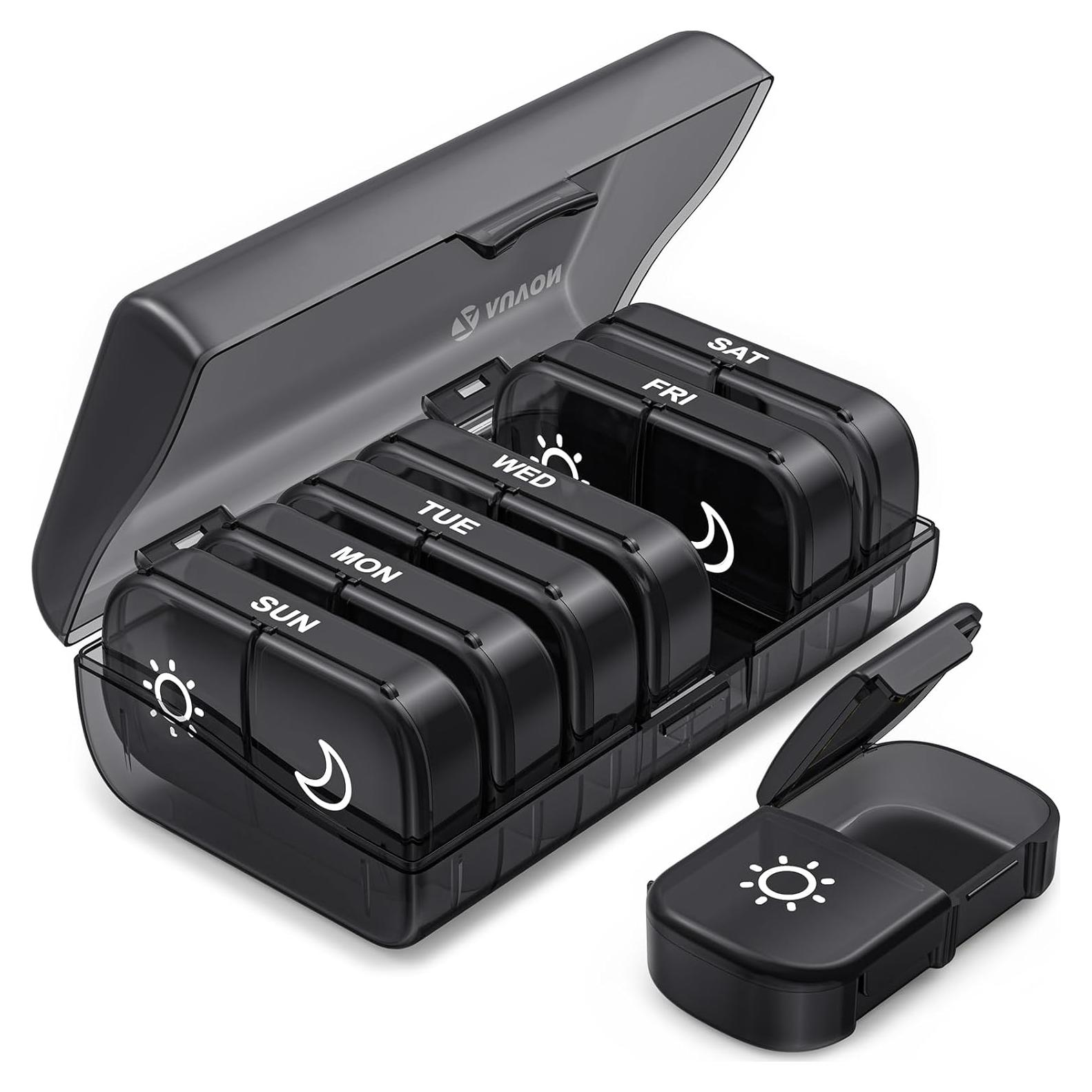 Organizador de Pastillas AUVON XL Semanal Negro 2 Veces al Día