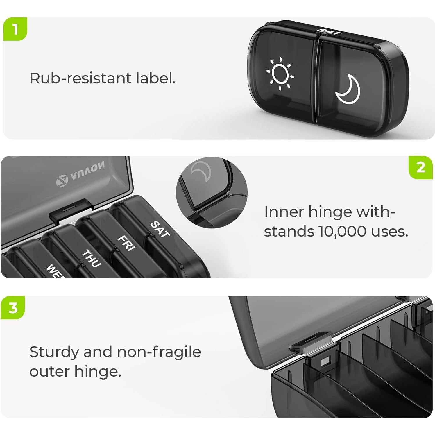 Organizador de Pastillas AUVON XL Semanal Negro 2 Veces al Día