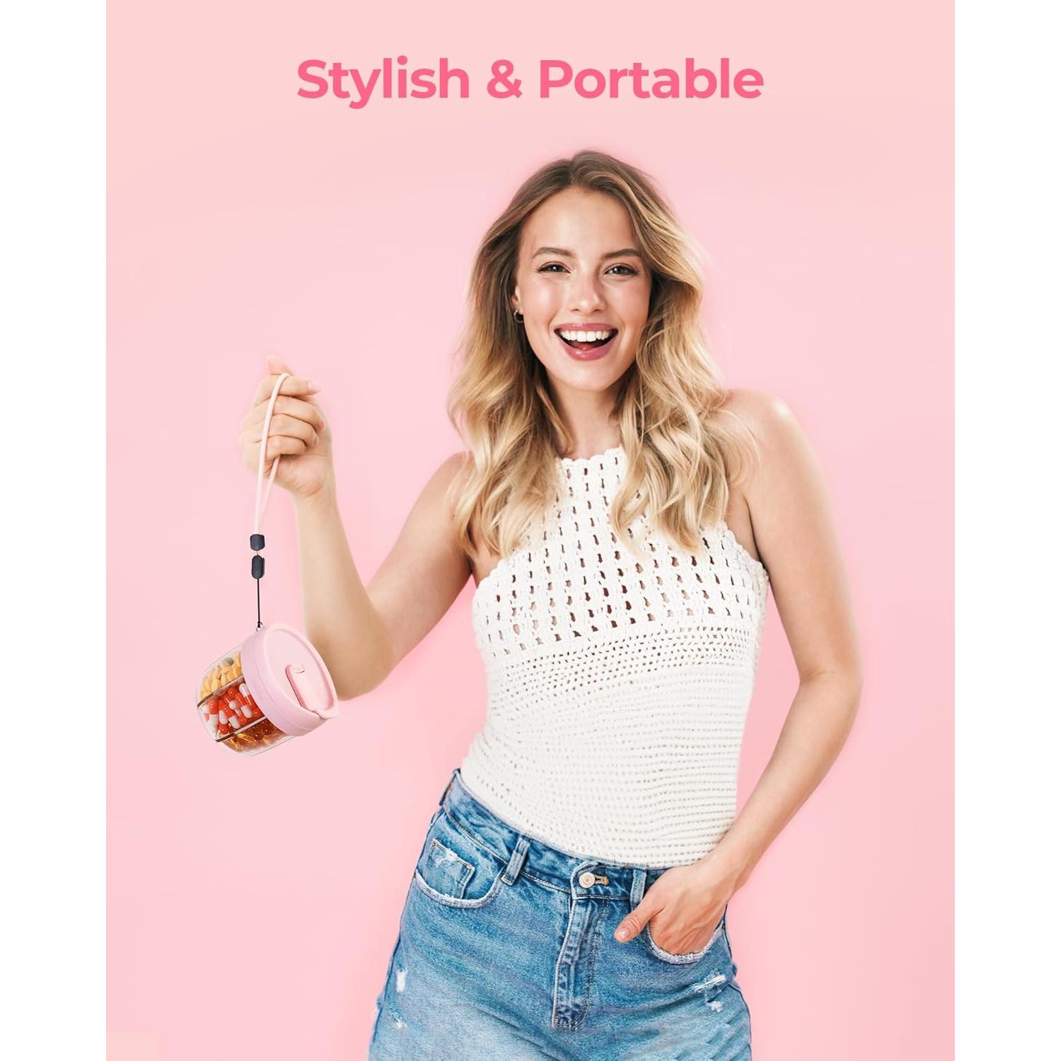 Dispensador de Pastillas AMOOS Rosa con 7 Compartimentos