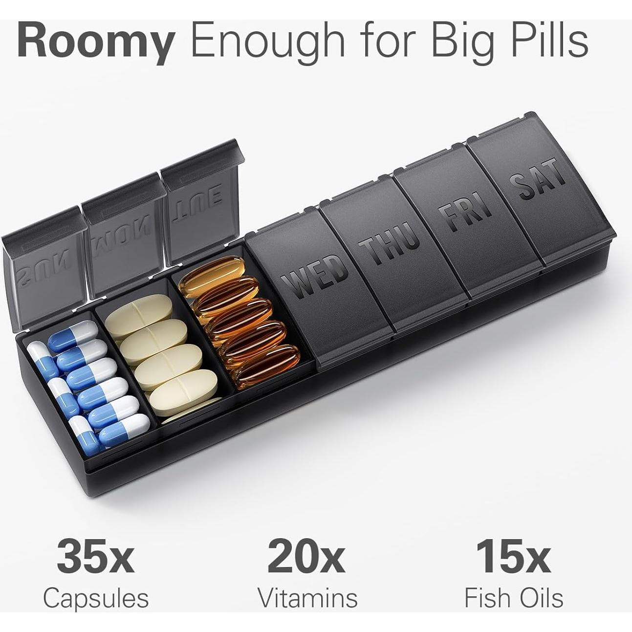 Organizador de Pastillas Barhon Grande 7 Días Negro BPA Libre