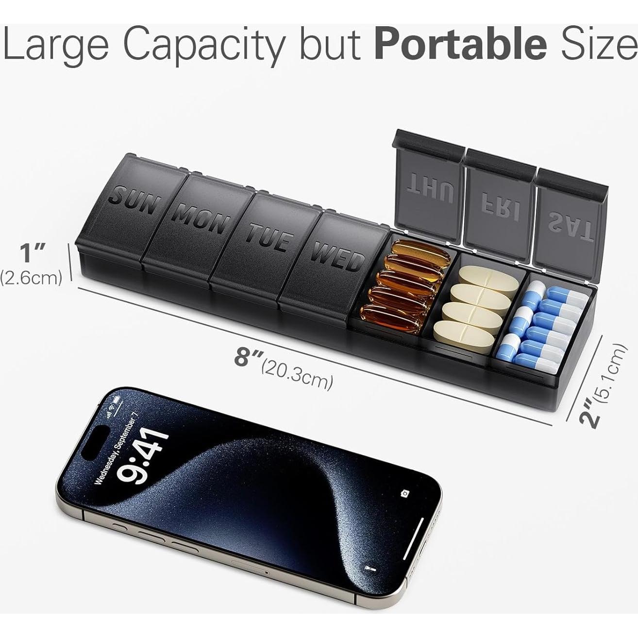 Organizador de Pastillas Barhon Grande 7 Días Negro BPA Libre