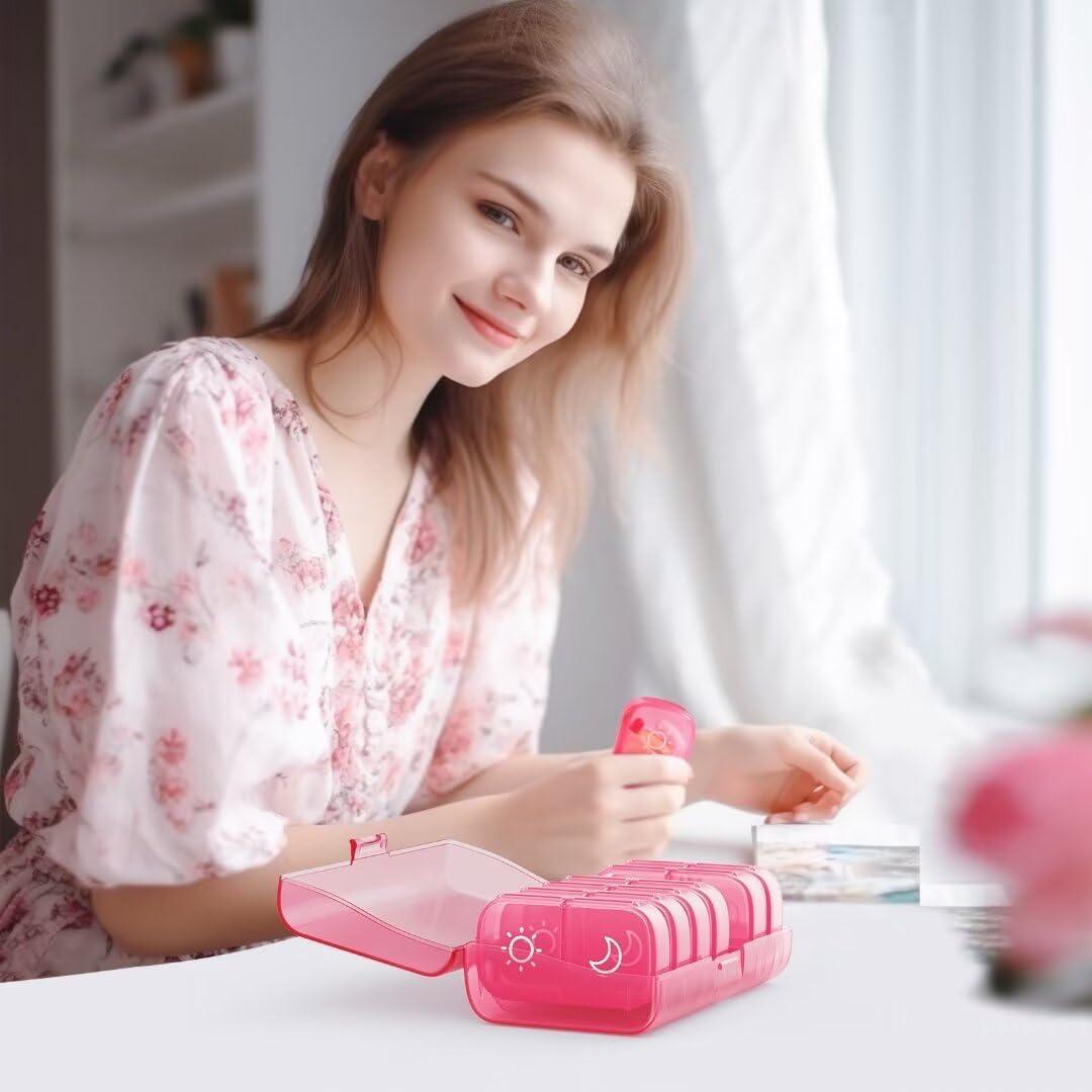 Organizador de Pastillas AUVON XL Semanal 2 Veces al Día Rosa