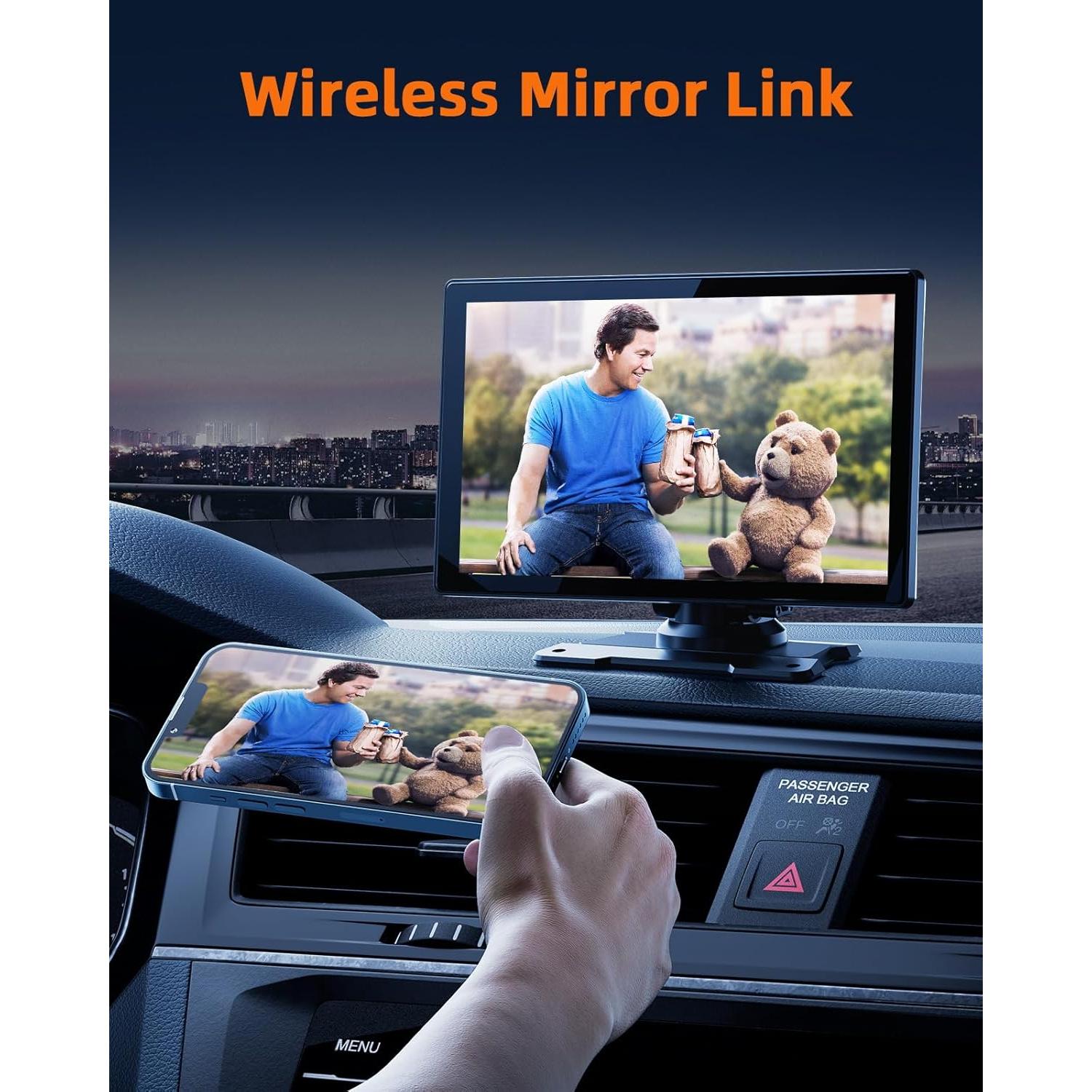 Portable Wireless Carplay Screen for Car with 2.5K Dash Cam,9 Inches Android Auto Screen with 1080p Backup Camera,CarPlay Adapter - GPS Navigation,Bluetooth,Airplay,Voice Control