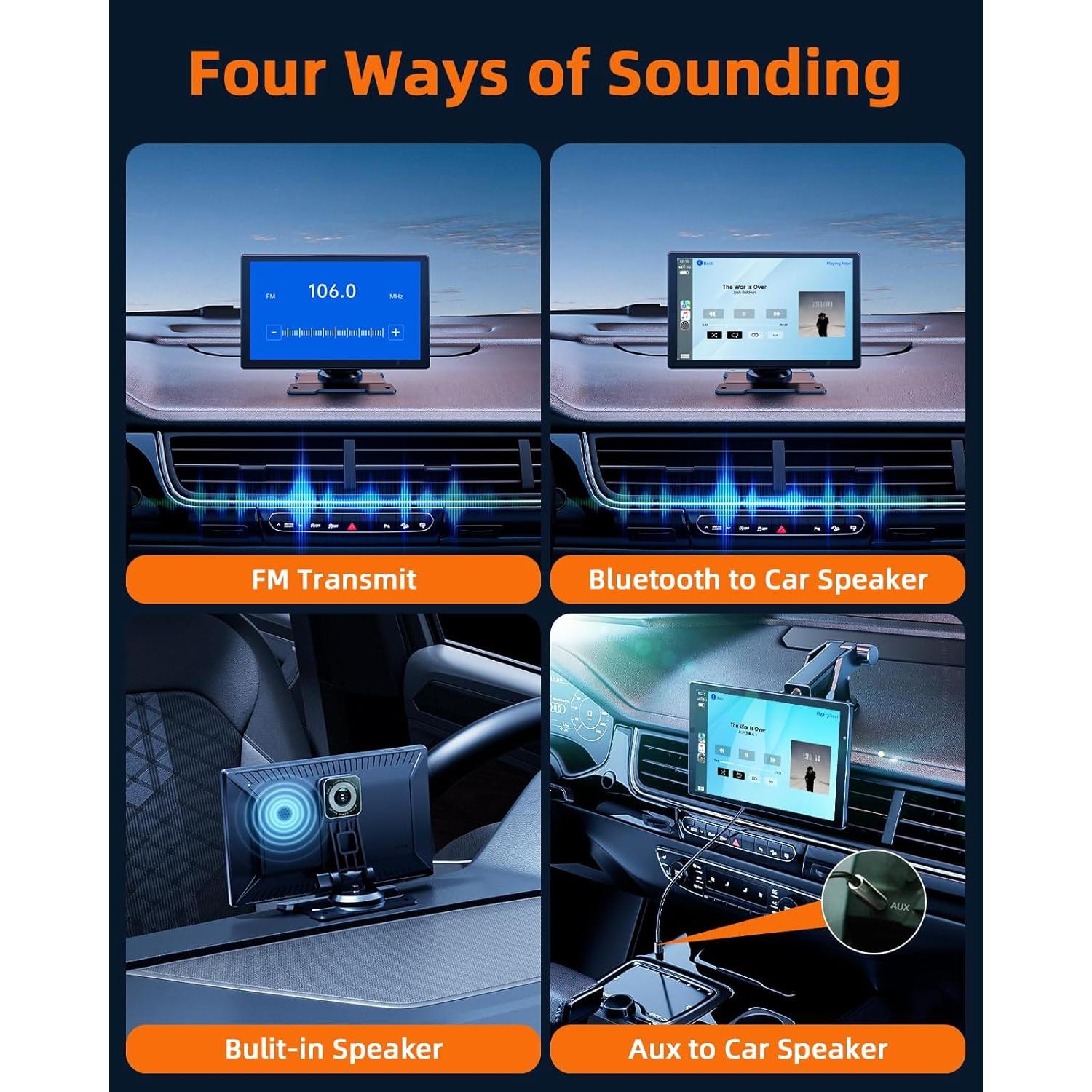 Portable Wireless Carplay Screen for Car with 2.5K Dash Cam,9 Inches Android Auto Screen with 1080p Backup Camera,CarPlay Adapter - GPS Navigation,Bluetooth,Airplay,Voice Control