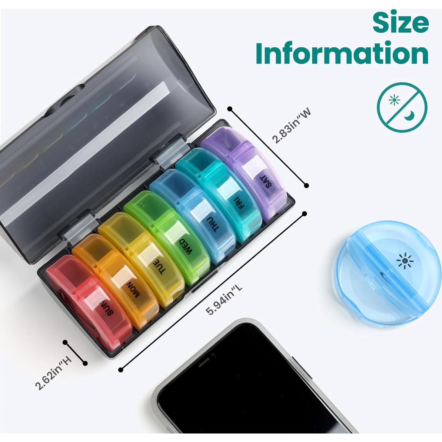 Organizador de Pastillas Semanal Sukuos AM PM 7 Días Fácil Apertura