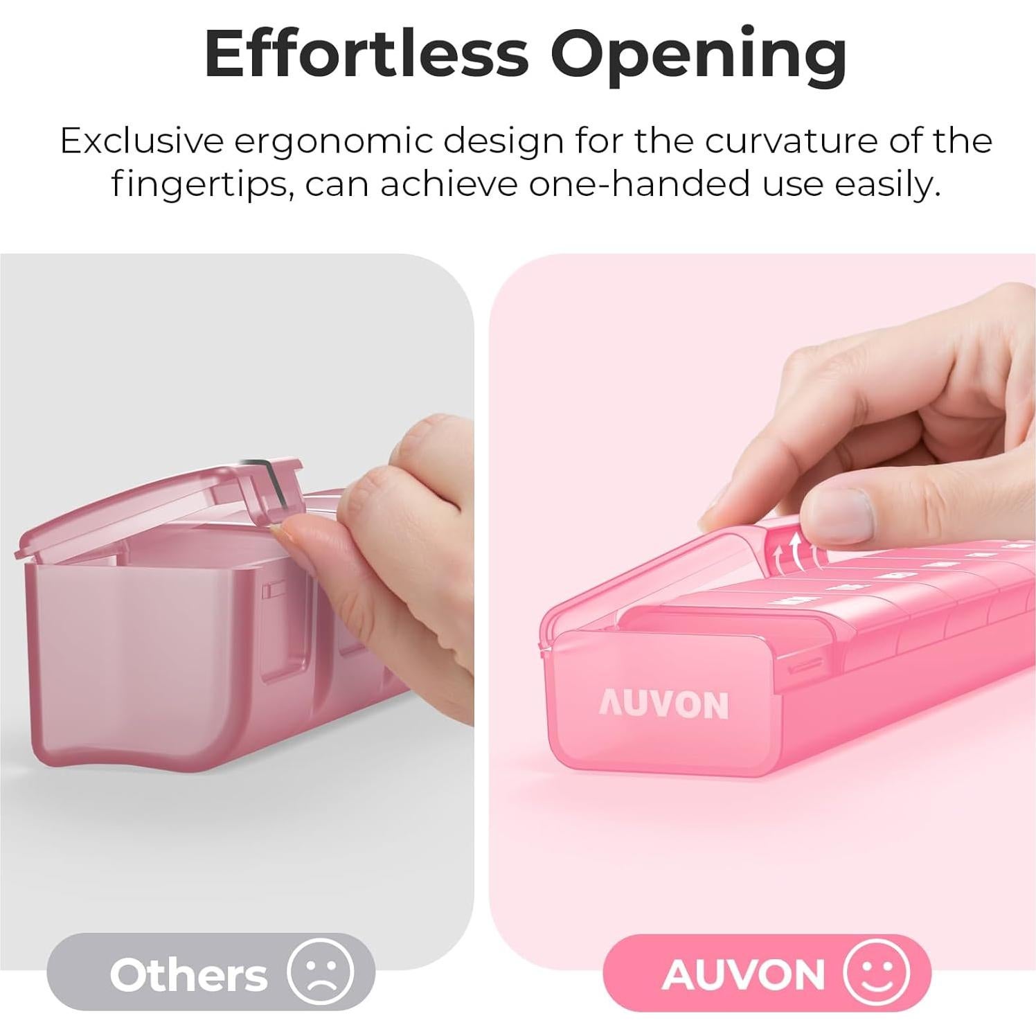 Organizador Semanal de Pastillas AUVON Rosa 7 Días Sin BPA