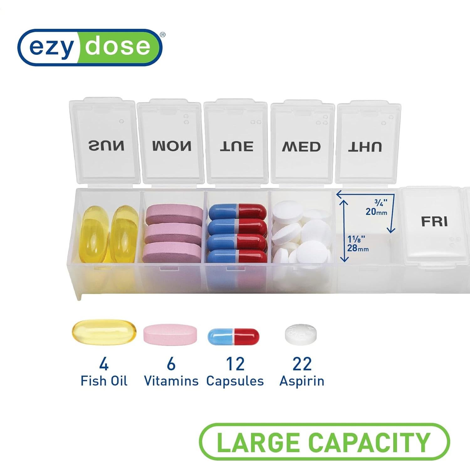 Organizador de Pastillas Ezy Dose Grande 7 Días Transparente