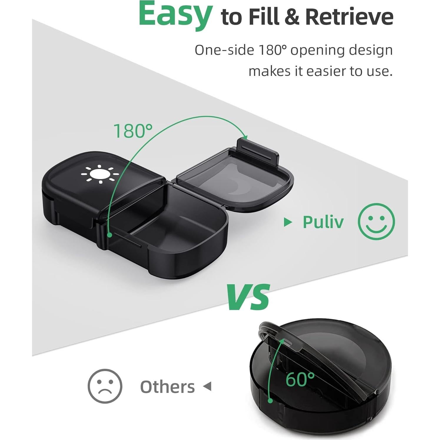 Organizador de Pastillas Semanal PULIV Negro 7 Días AM PM