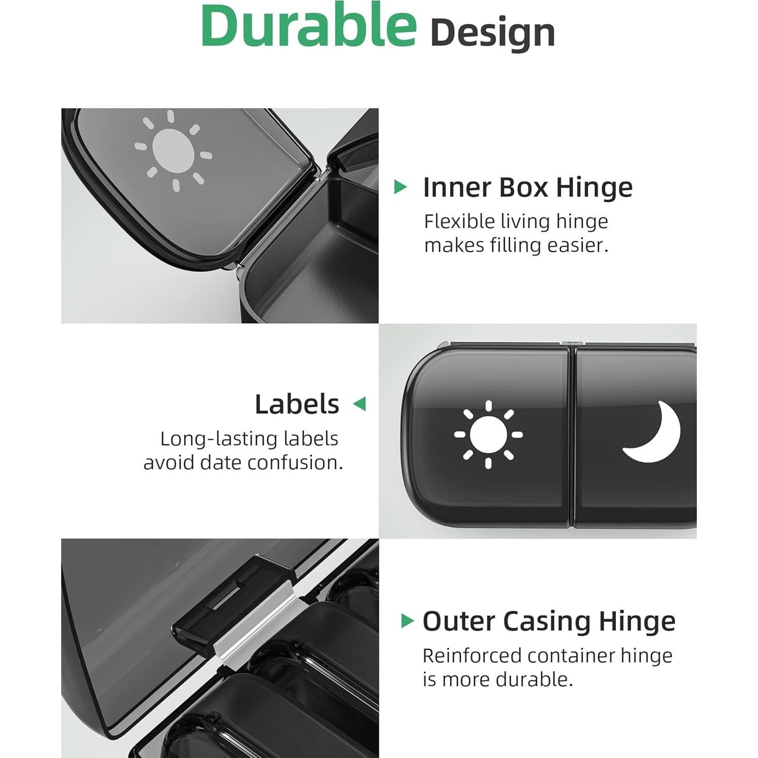 Organizador de Pastillas Semanal PULIV Negro 7 Días AM PM