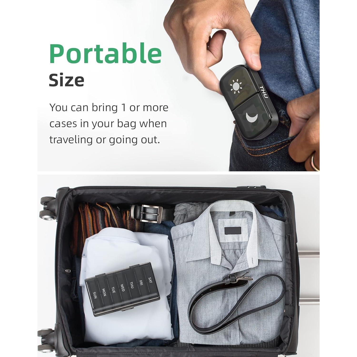 Organizador de Pastillas Semanal PULIV Negro 7 Días AM PM