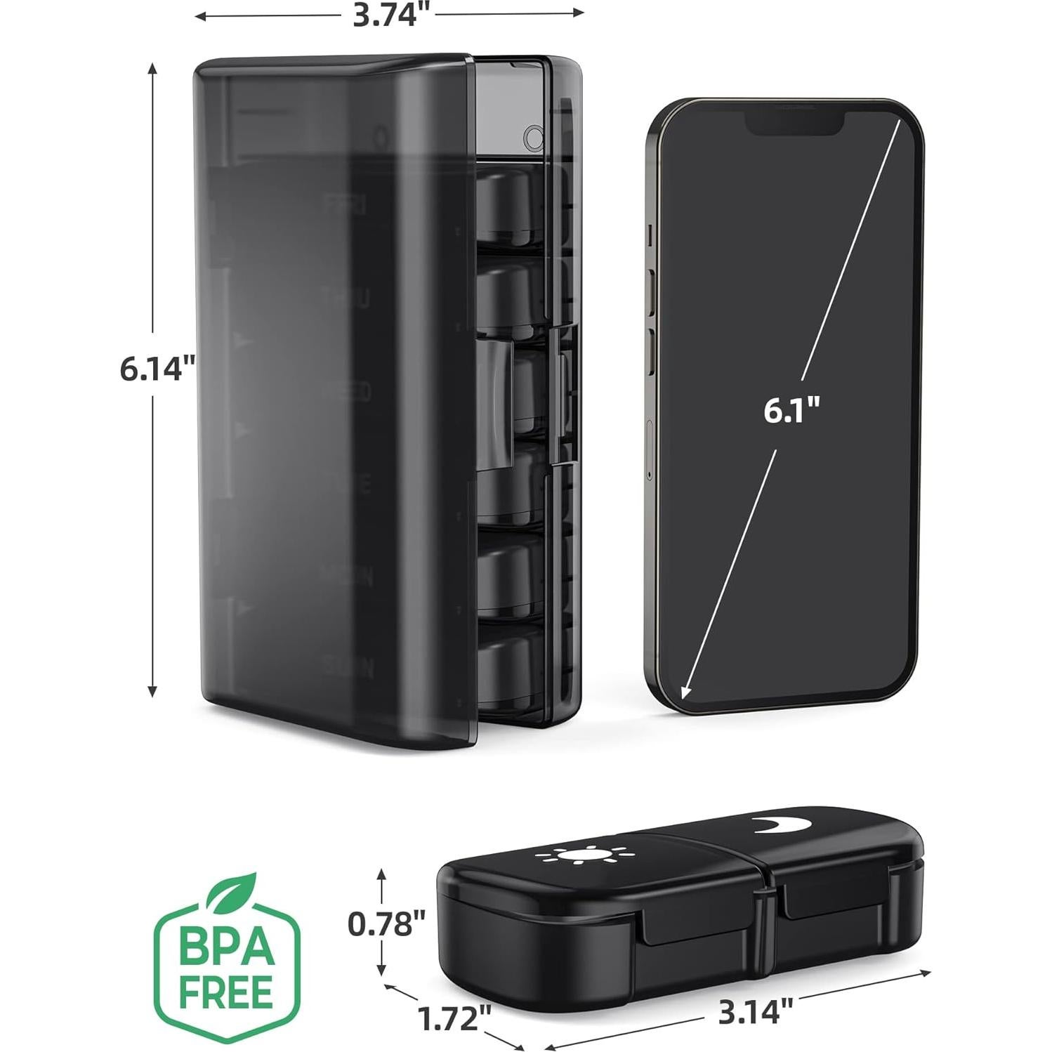 Organizador de Pastillas Semanal PULIV Negro 7 Días AM PM