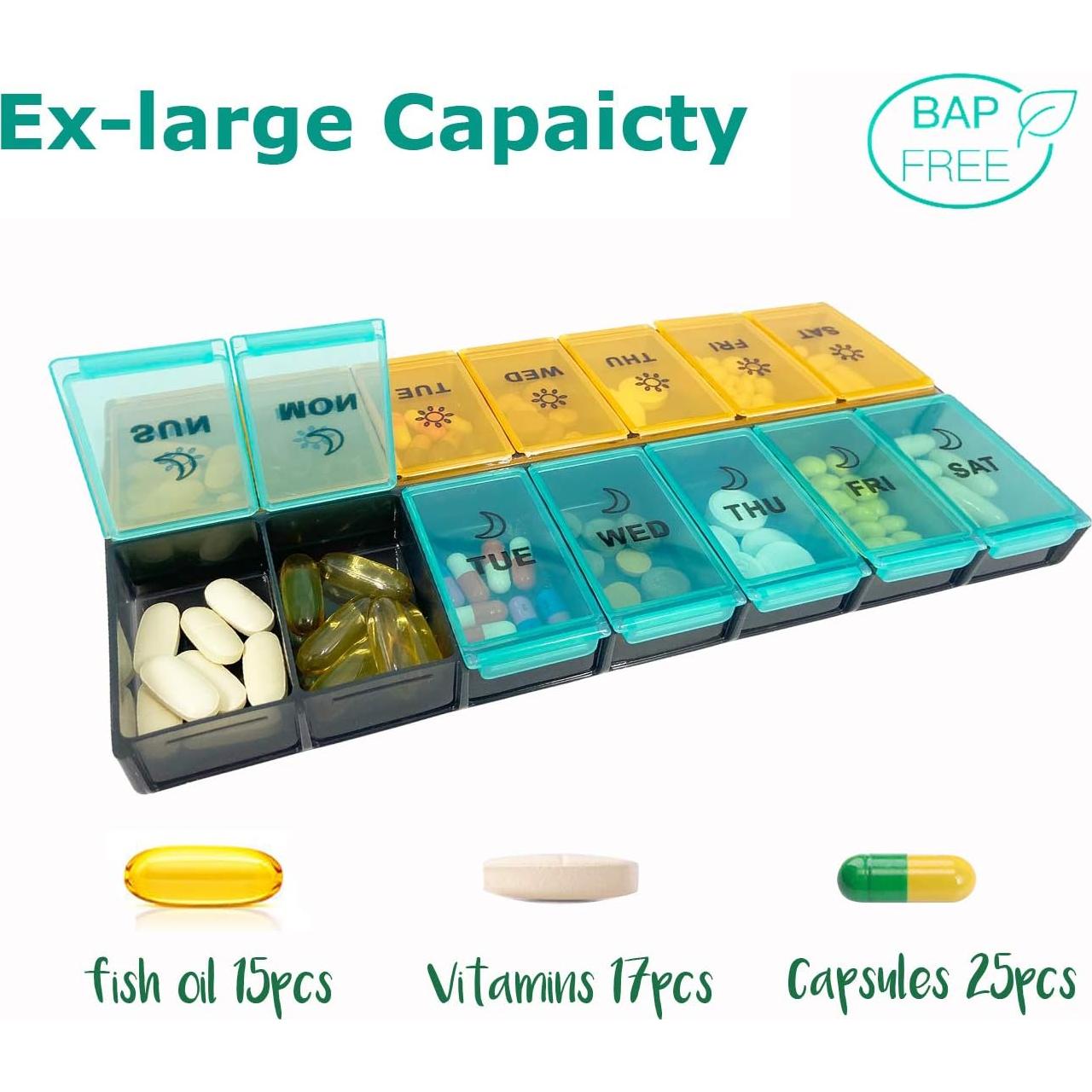 Organizador de Pastillas Diario XL Newayflash 7 Días AM PM