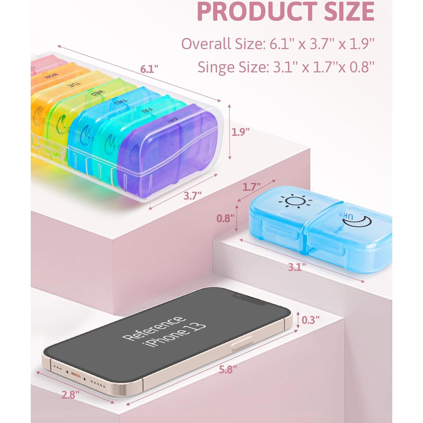 Organizador Semanal de Pastillas FEATY Transparente 7 Días AM PM