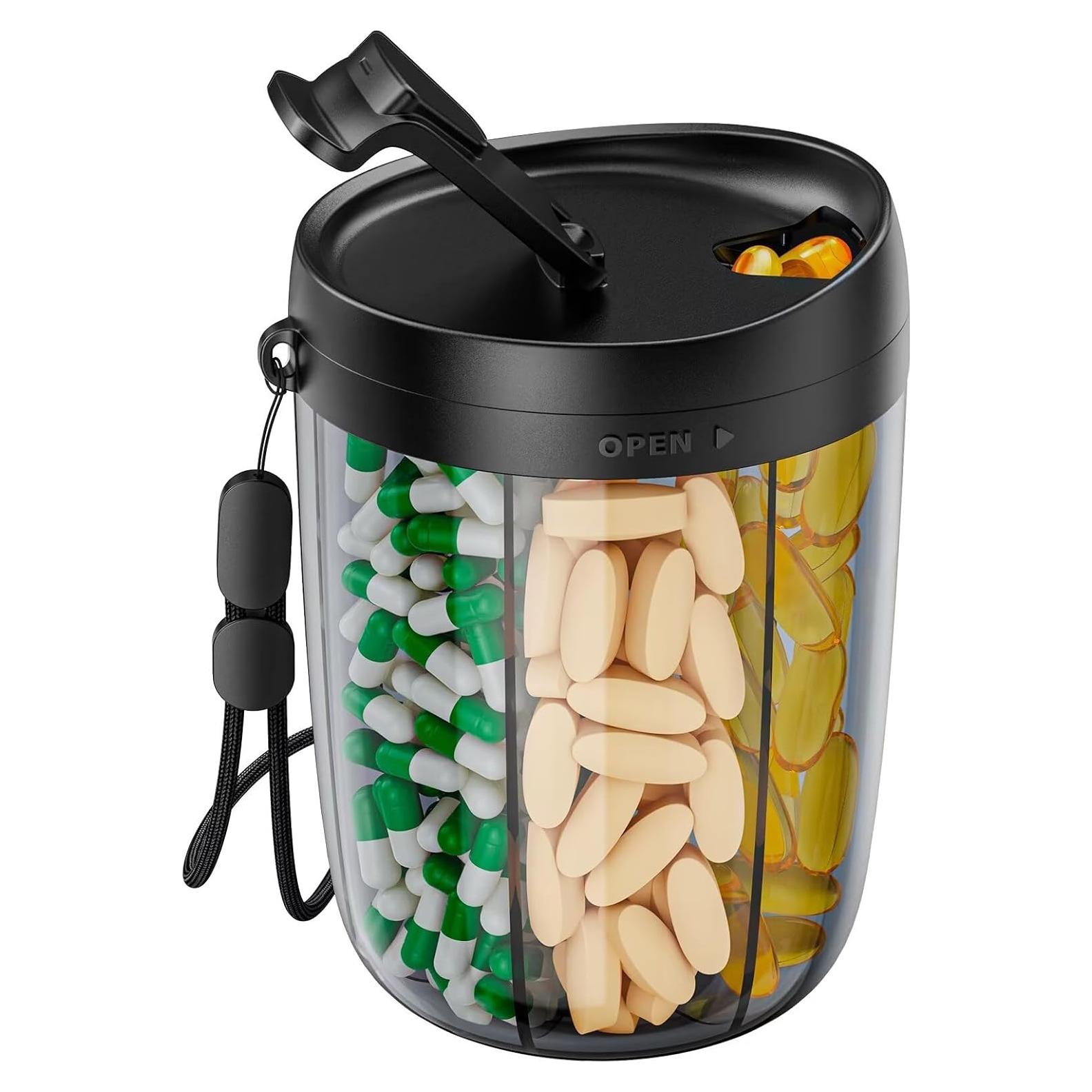 Organizador de Pastillas PULIV Grande - 6 Compartimentos, Negro