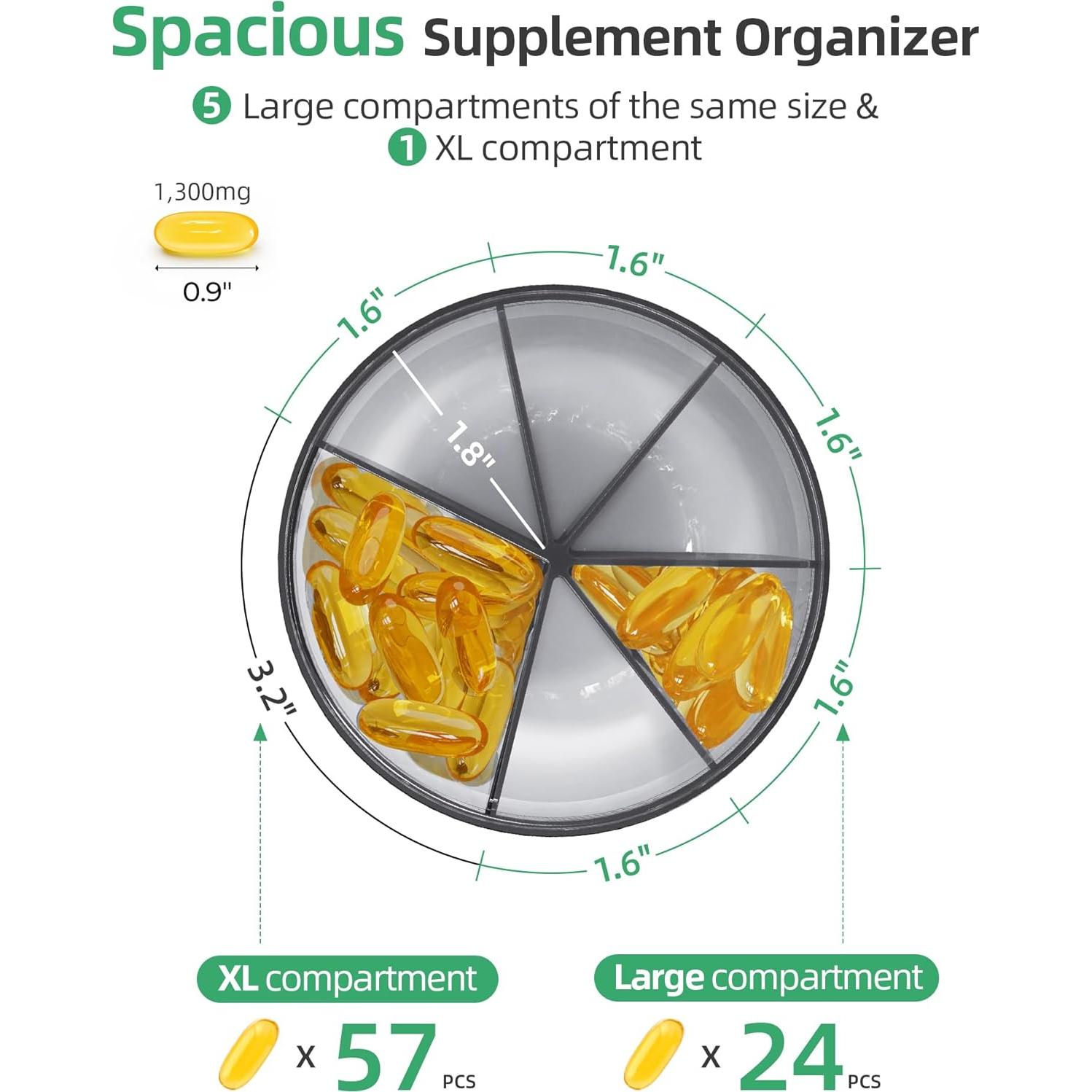 Organizador de Pastillas PULIV Grande - 6 Compartimentos, Negro