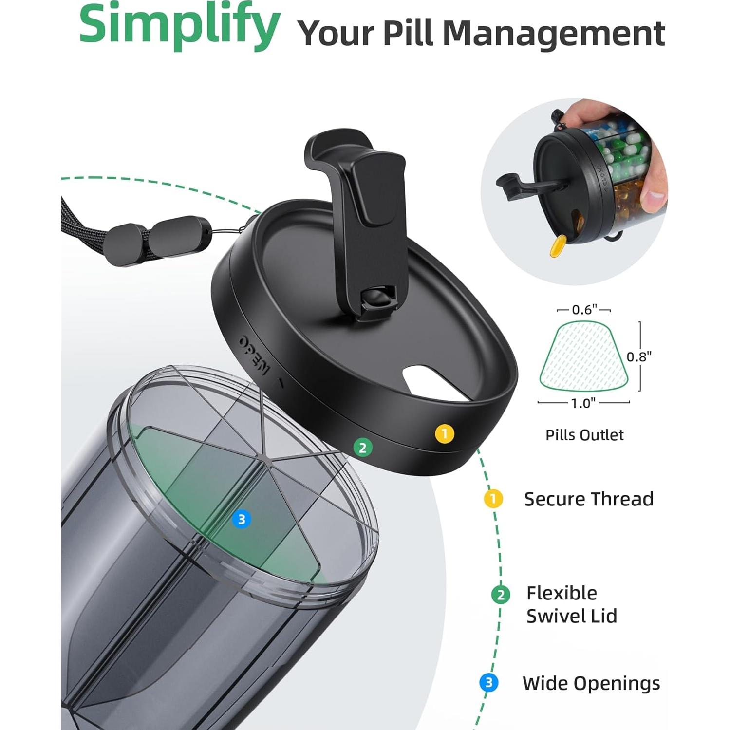 Organizador de Pastillas PULIV Grande - 6 Compartimentos, Negro