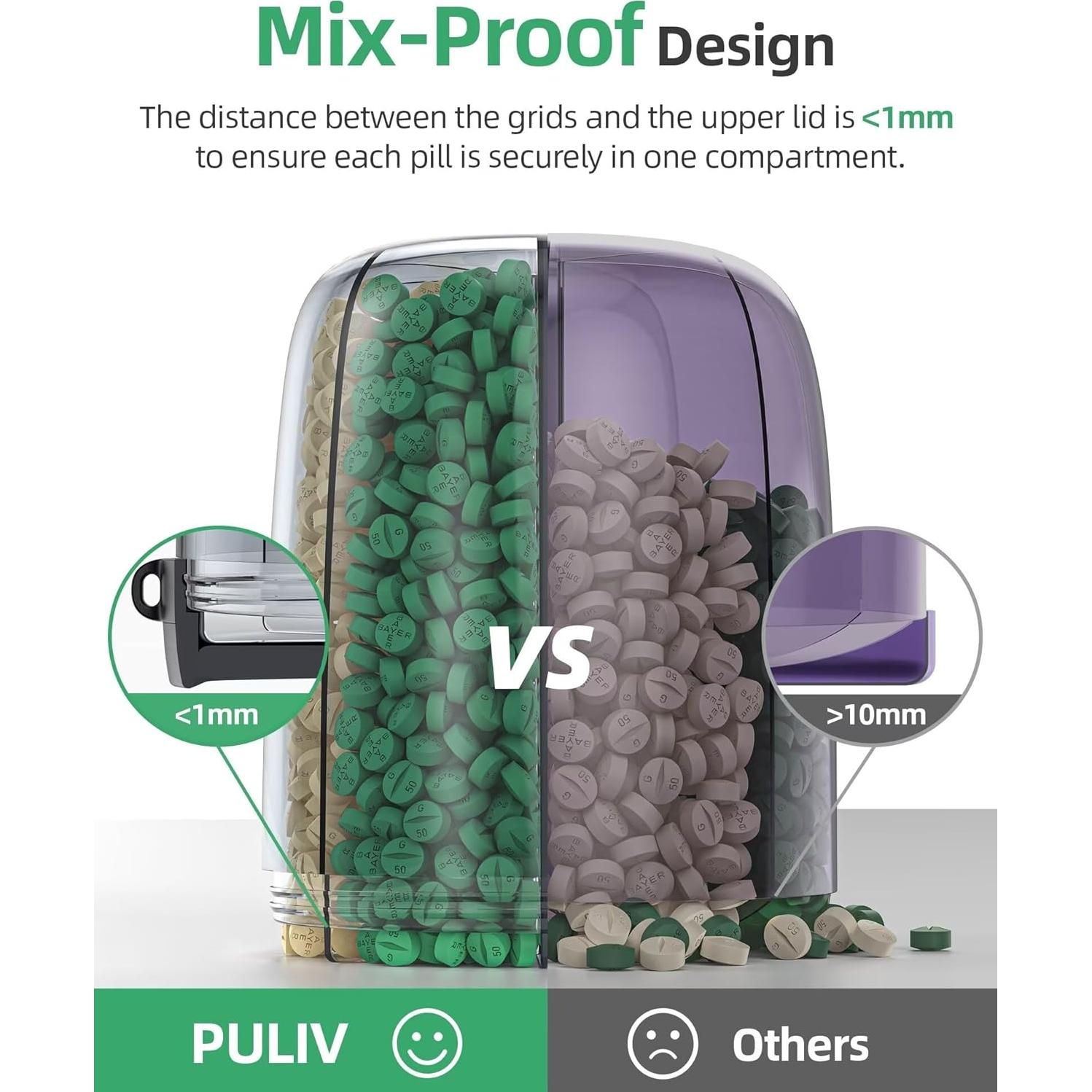 Organizador de Pastillas PULIV Grande - 6 Compartimentos, Negro