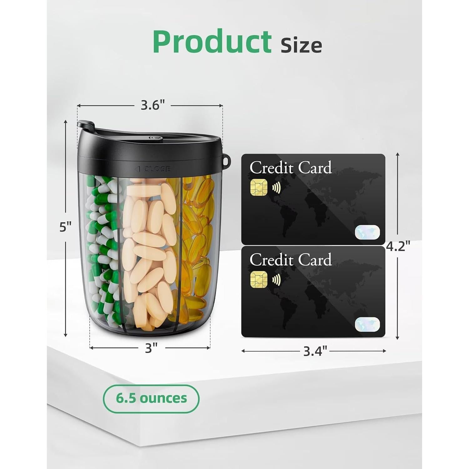 Organizador de Pastillas PULIV Grande - 6 Compartimentos, Negro