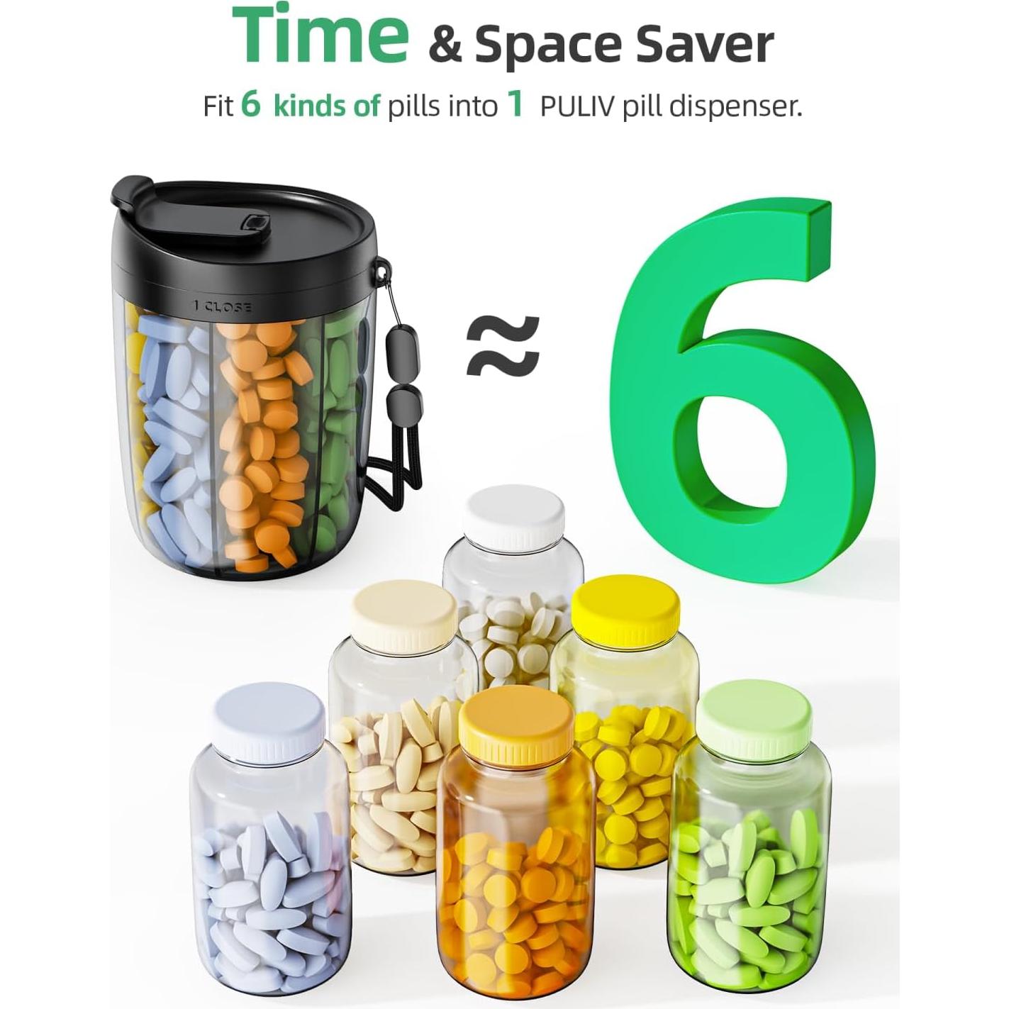 Organizador de Pastillas PULIV Grande - 6 Compartimentos, Negro