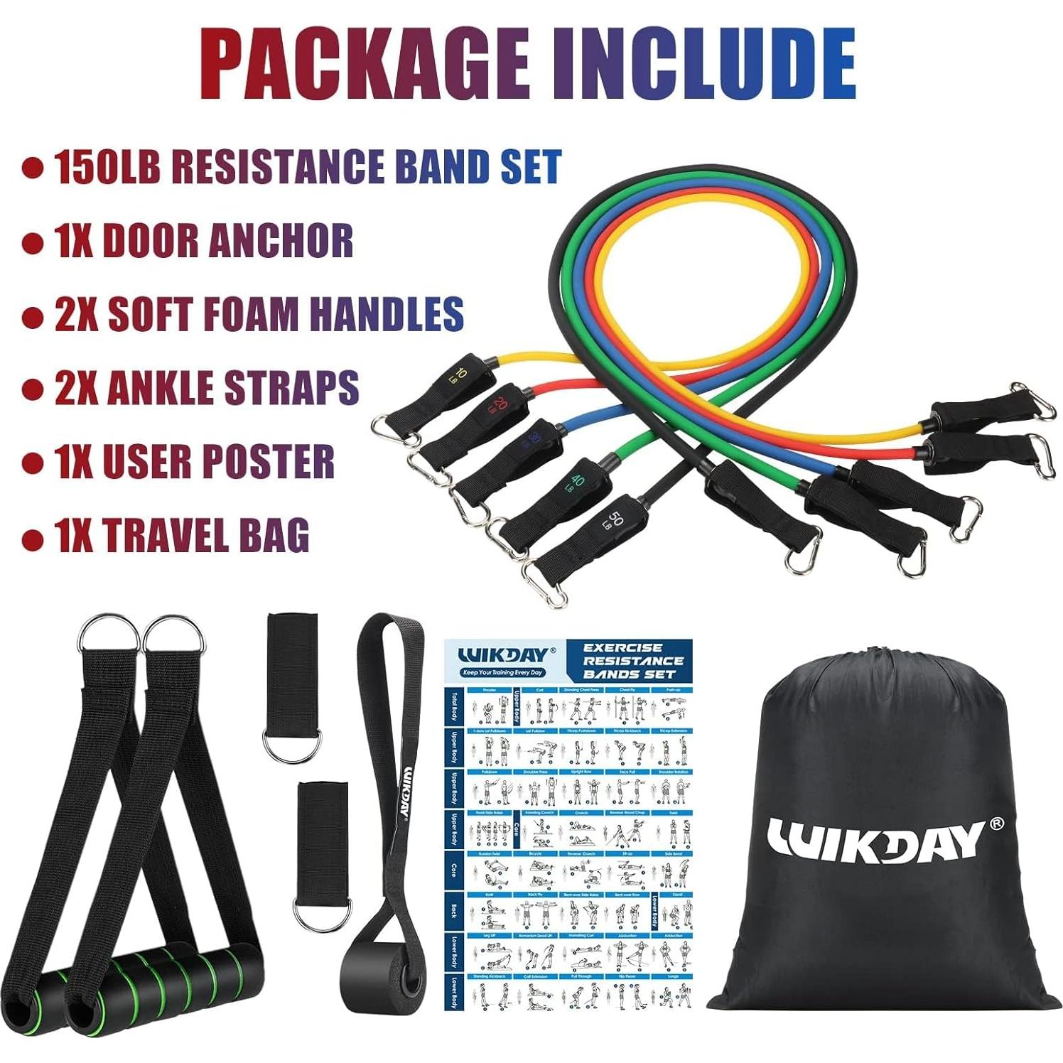 Bandas de Resistencia WIKDAY 68 kg con Mangos y Ancla de Puerta