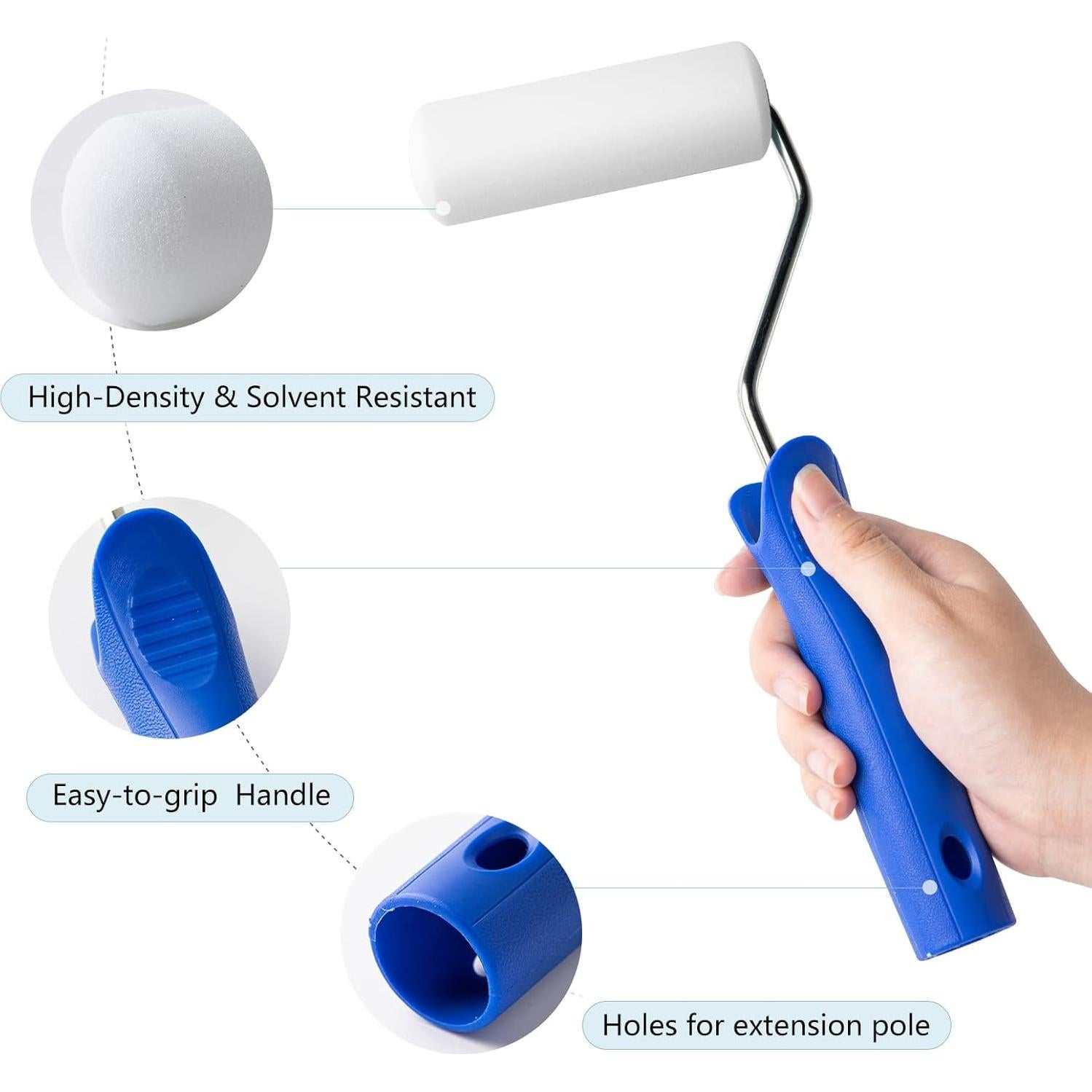 Kit de Rodillo de Pintura de Espuma Mister Rui 4" - 8 Piezas