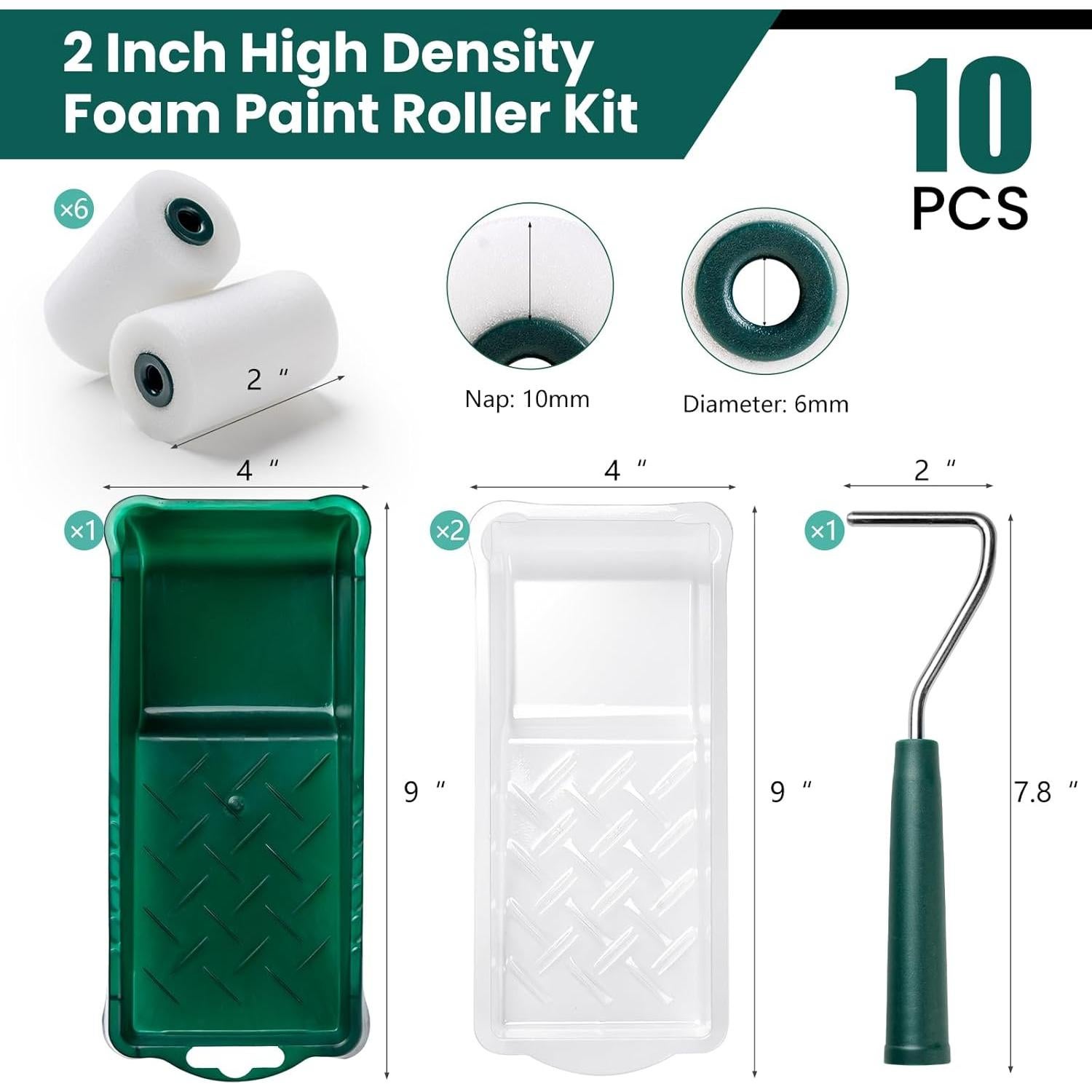 Kit de Rodillos de Pintura de Espuma 10 Pcs 2 Pulgadas