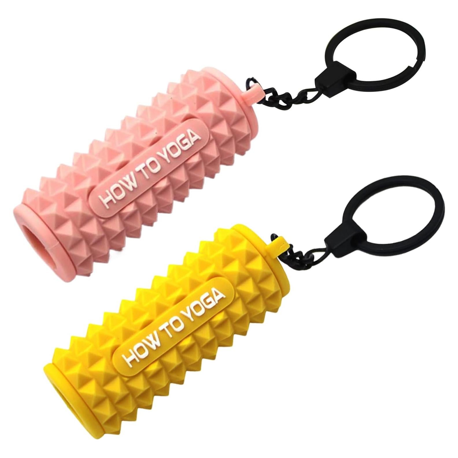 Mini Rodillo de Espuma Tizee en Llavero - Rosa y Amarillo