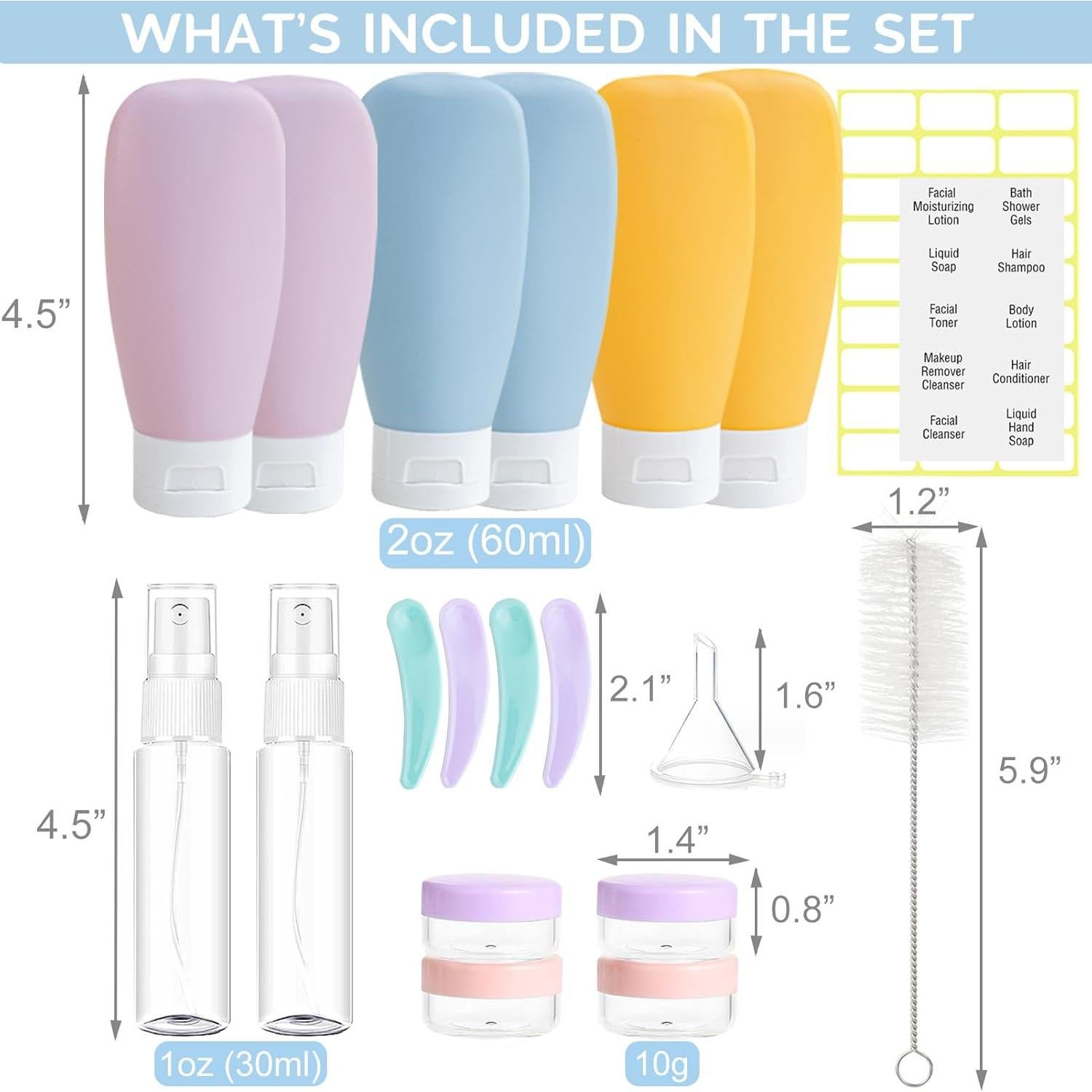 Juego de 20 Botellas de Viaje Dewsensi Aprobadas por TSA