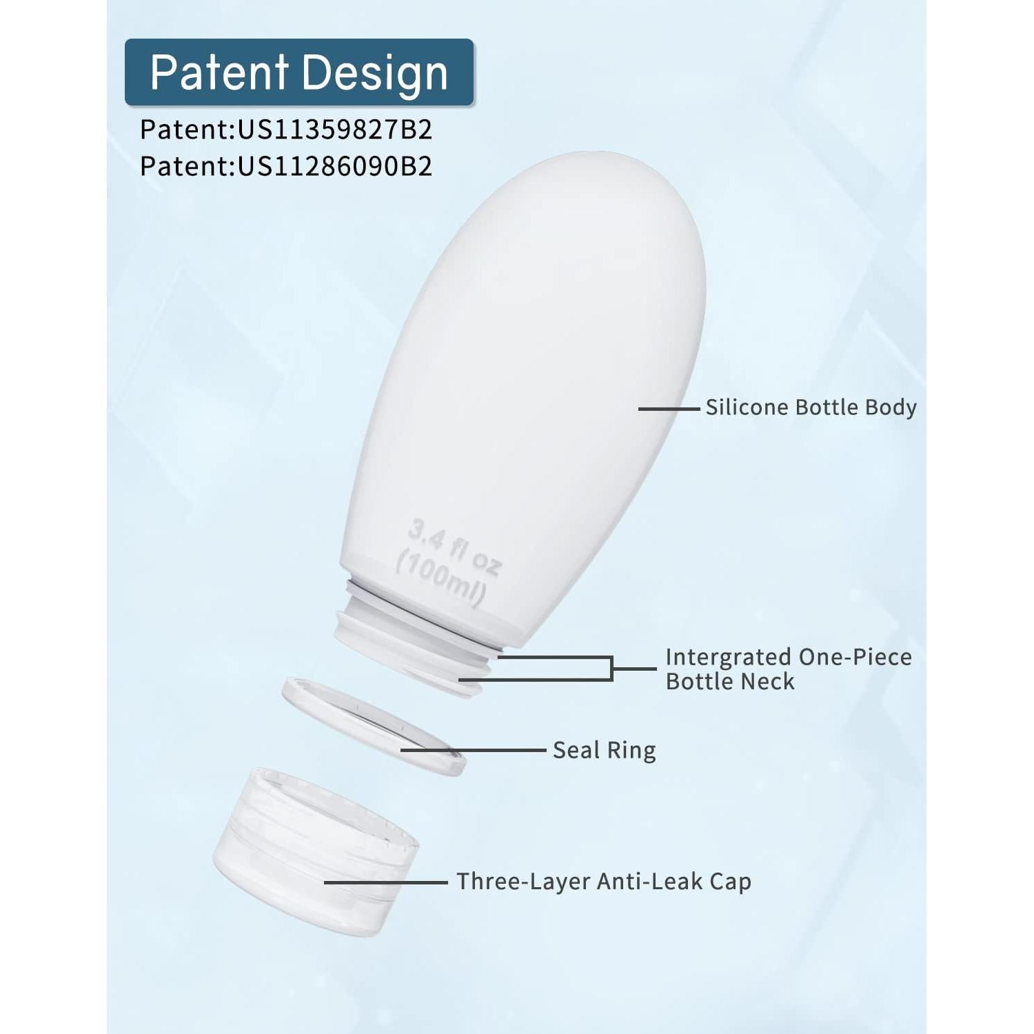Set de 4 Botellas de Silicona 60ml Aprobadas por TSA Imuviy