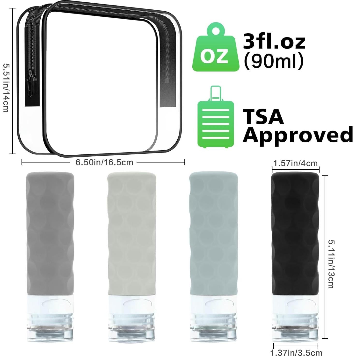 Botellas de Viaje Silevoler 3oz Aprobadas por TSA - 4 Piezas