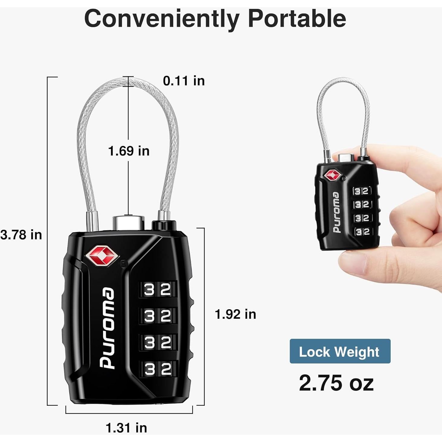 Candados de Equipaje Puroma 2 Pack TSA 4 Dígitos Negro