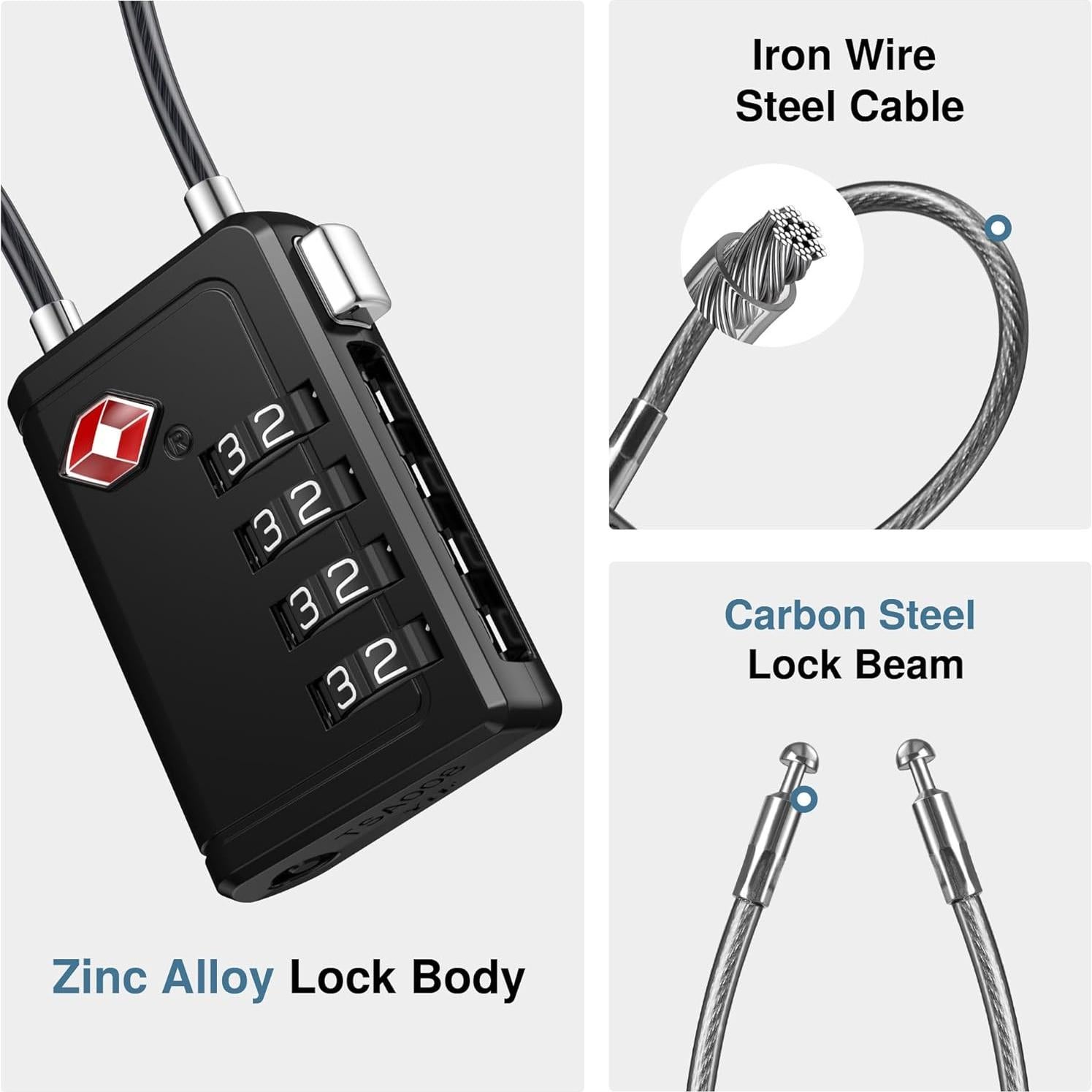 Candados de Viaje TSA Puroma 2 Piezas Negro 4 Dígitos