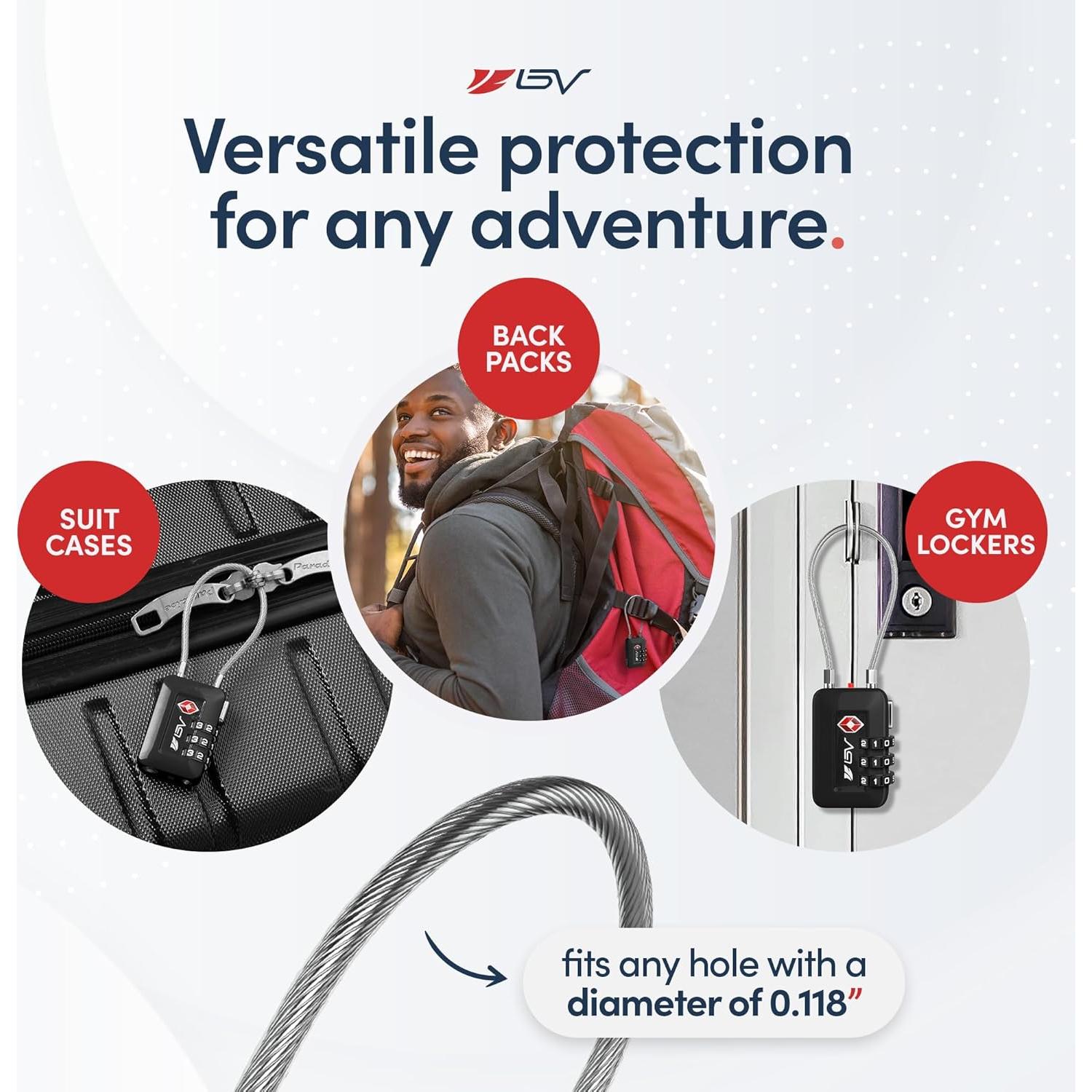 Candado de Combinación Reajustable BV-TL04 Negro - 2 Paquete TSA