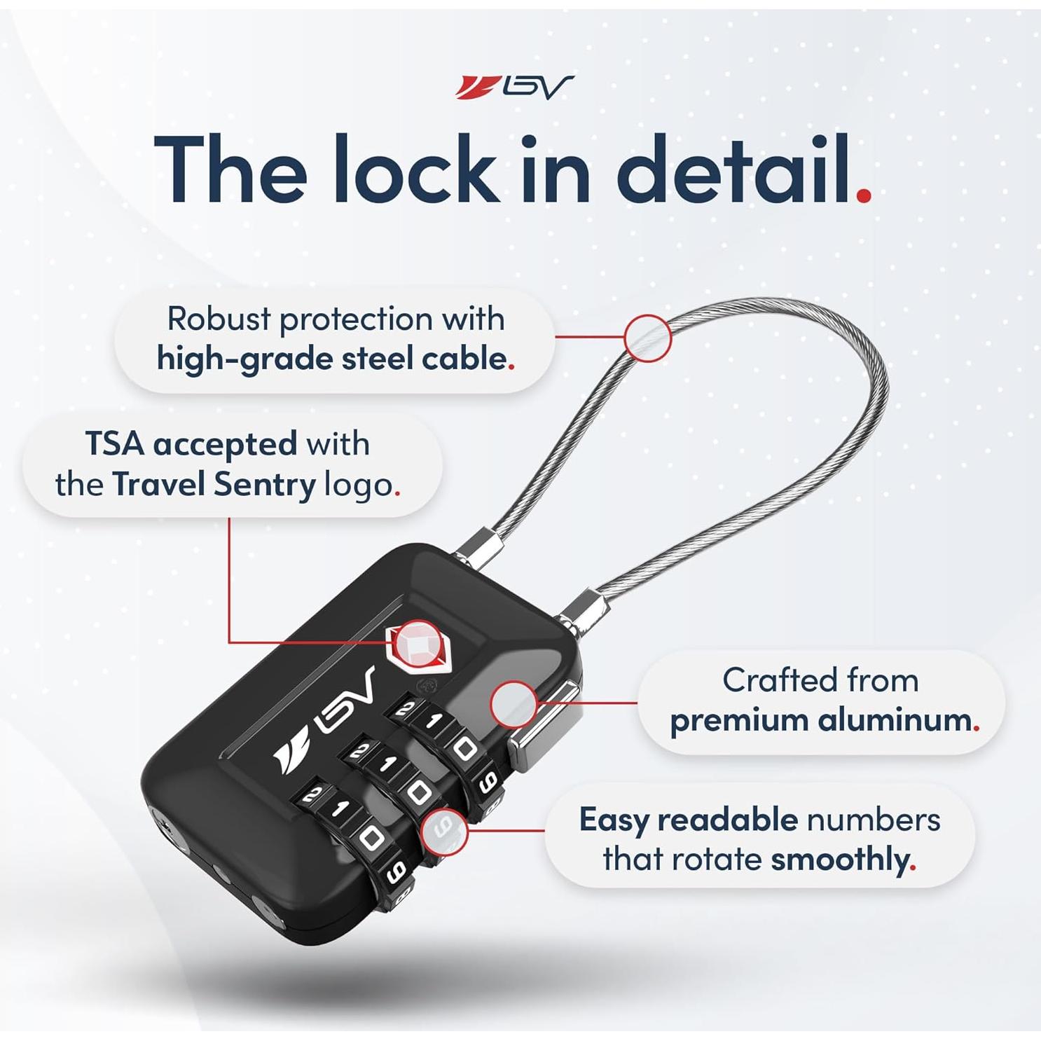 Candado de Combinación Reajustable BV-TL04 Negro - 2 Paquete TSA