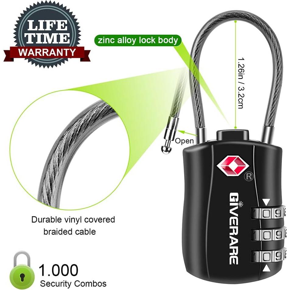 Candados de Equipaje GIVERARE TSA 2 Pcs Combinación 3 Dígitos